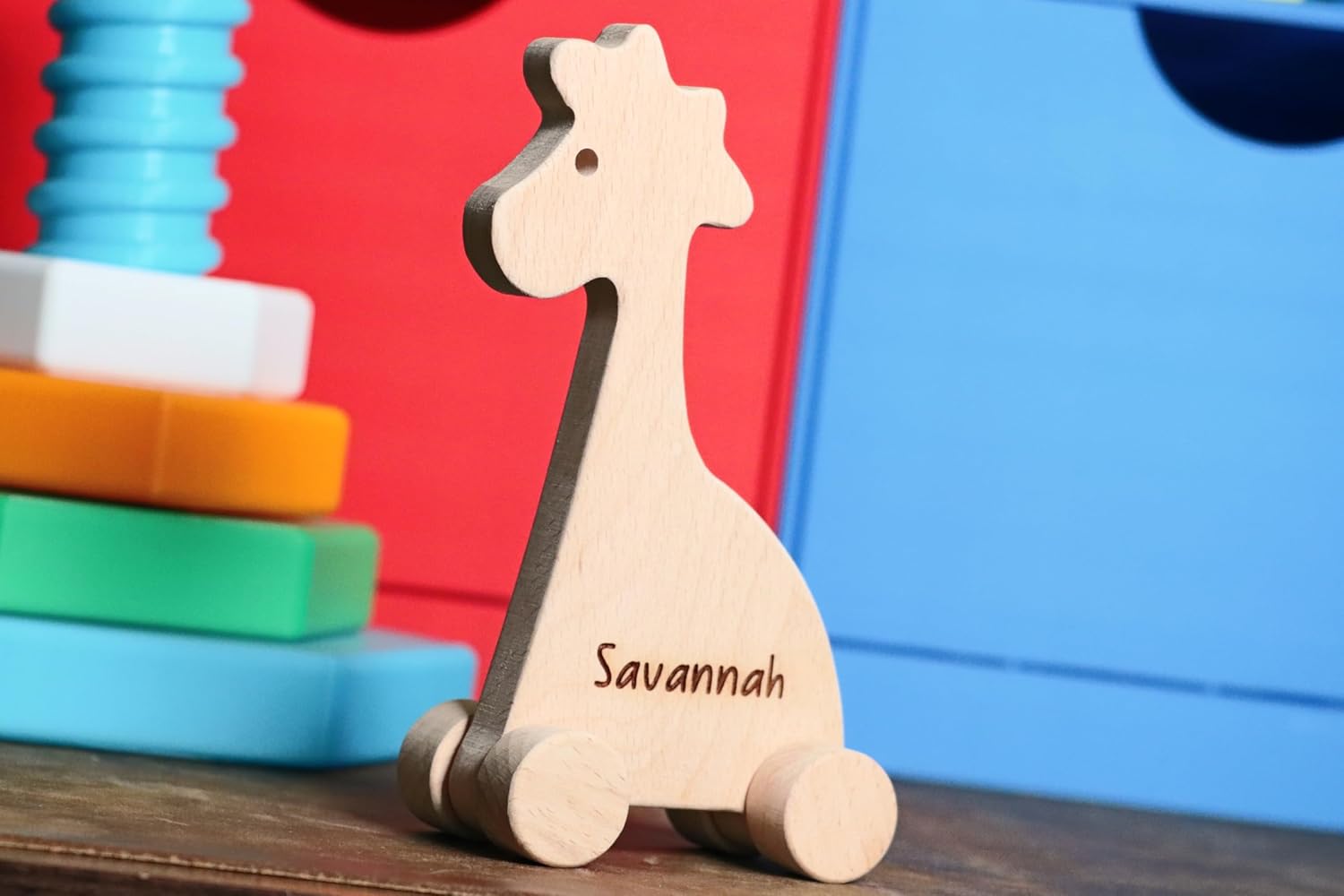 Personalized Wooden Rabbit Push Toy Handmade Baby Gift