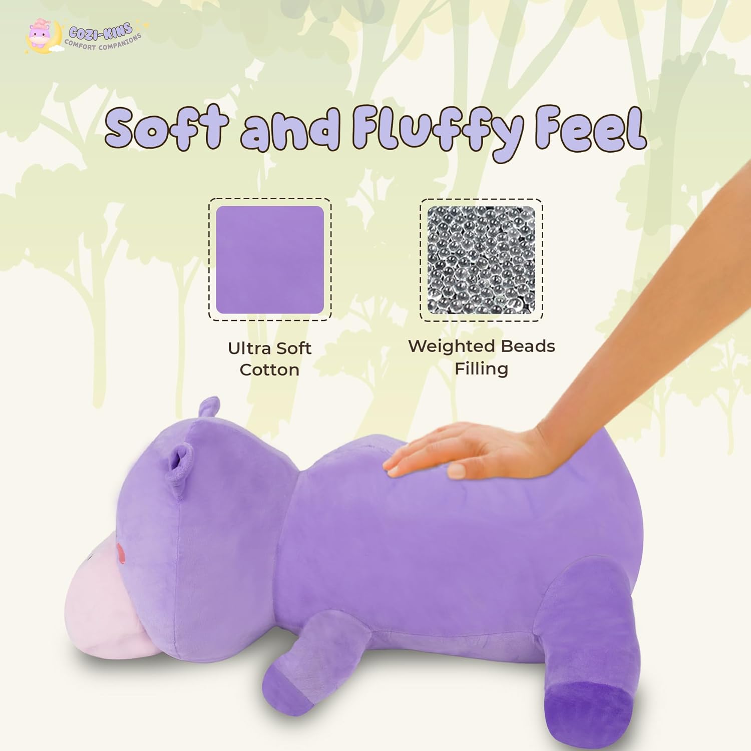 Cozi-Kins Weighted Purple Hippo Stuffed Animal - 35 Lbs 24 Inches