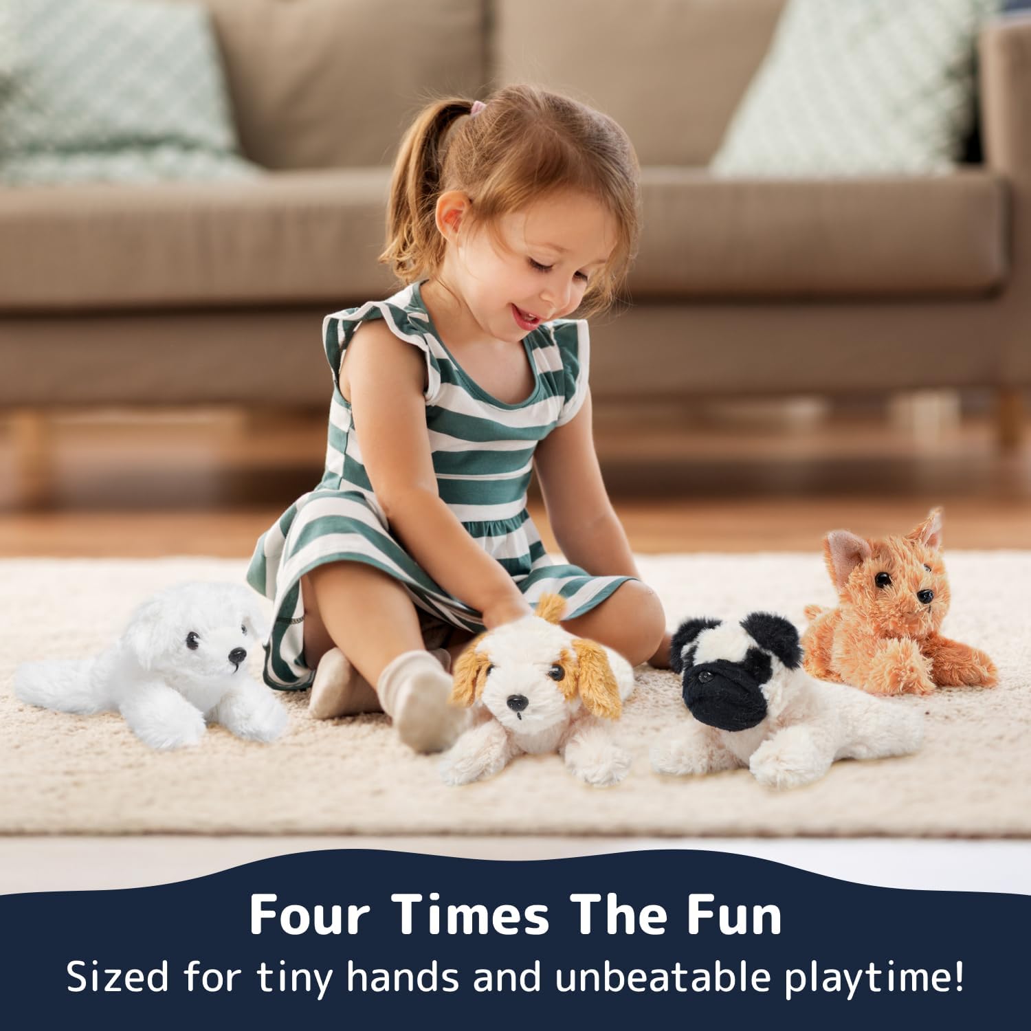 PREXTEX Stuffed Puppies Set of 4 - 6 Inch Plush Toys for Kids