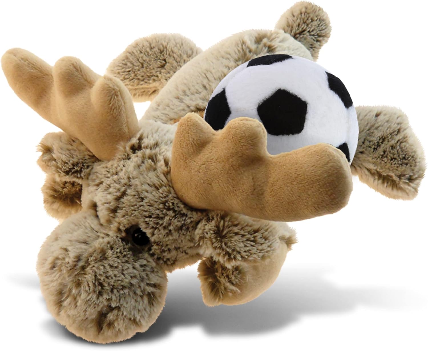 DolliBu Lying Moose Plush with Soccer Ball - Soft Cuddly Stuffed Animal