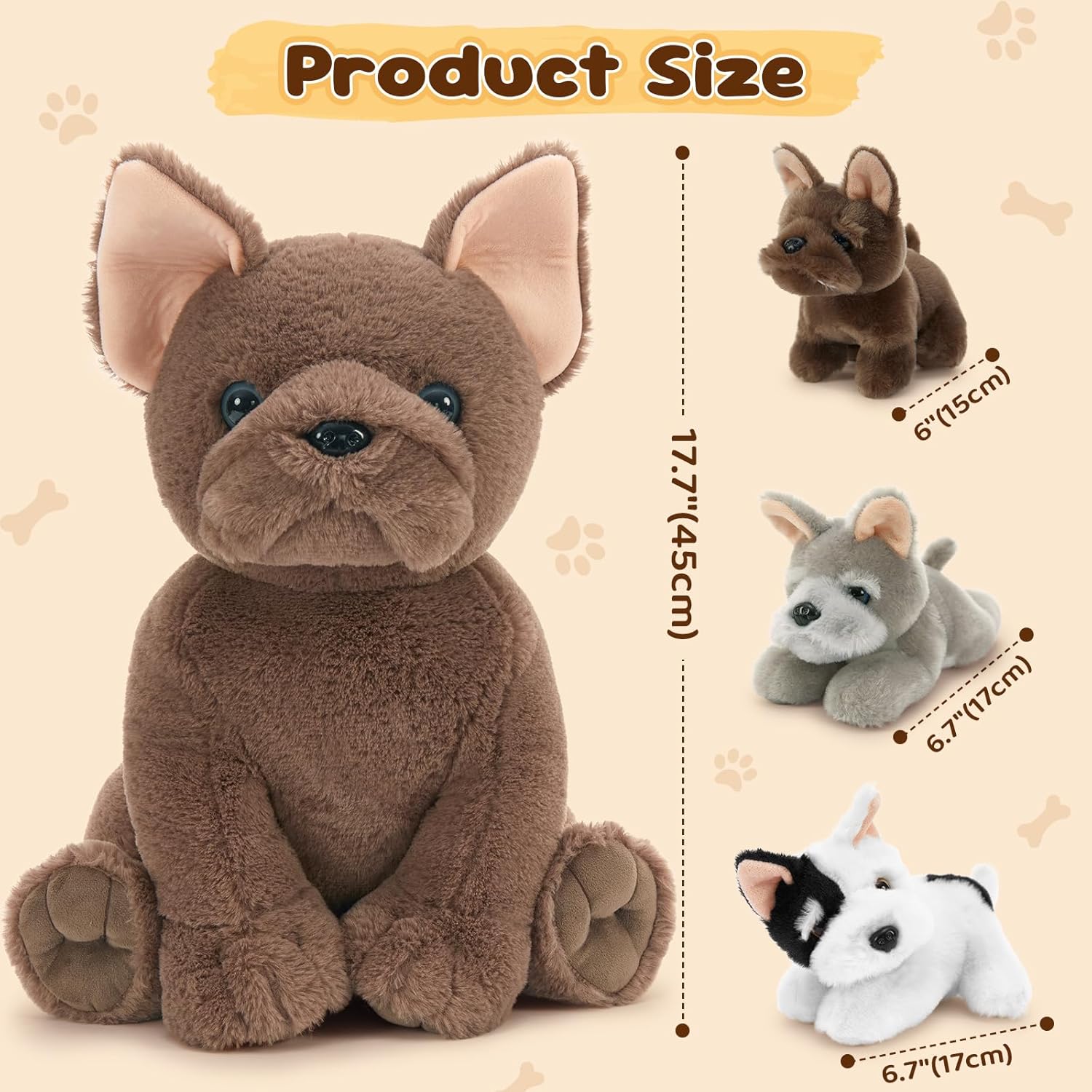Tezituor French Bulldog Plush with 3 Puppies 177 Inches