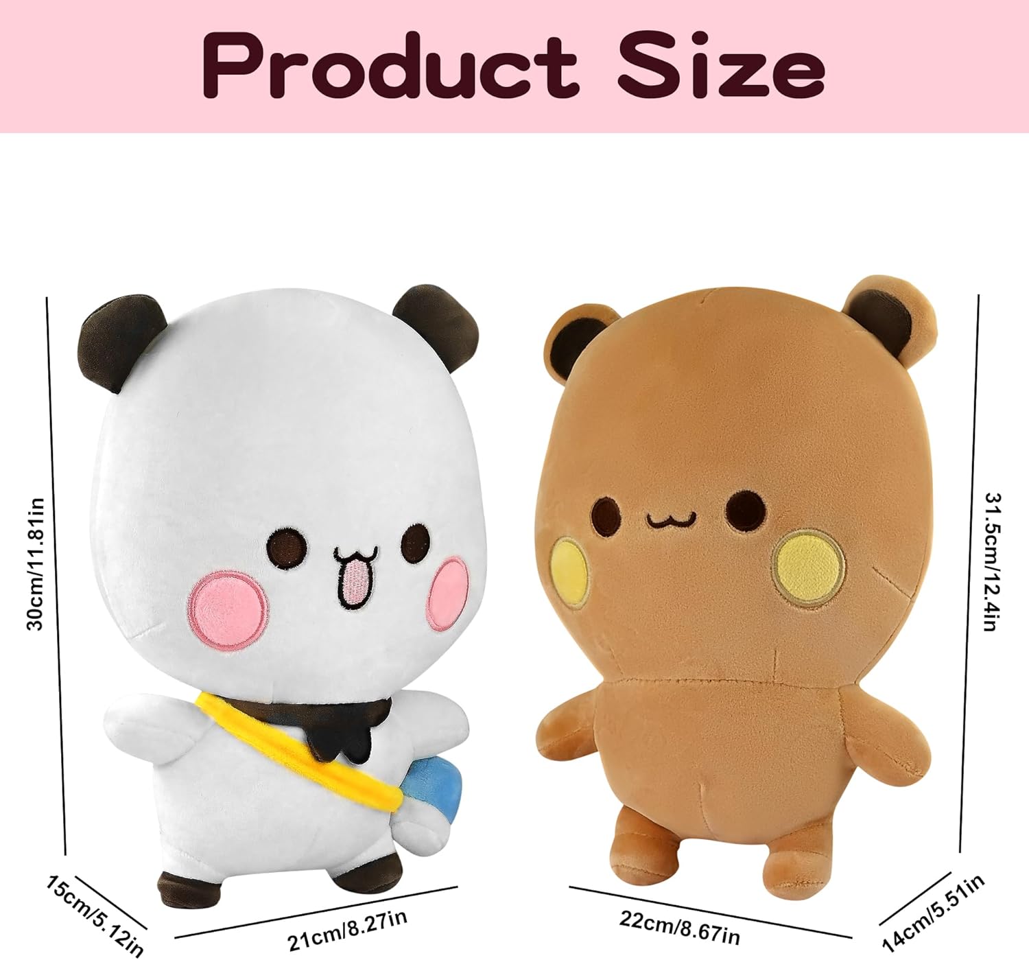 CEMELI 2 Pack White Bear and Brown Bear Plush Toys