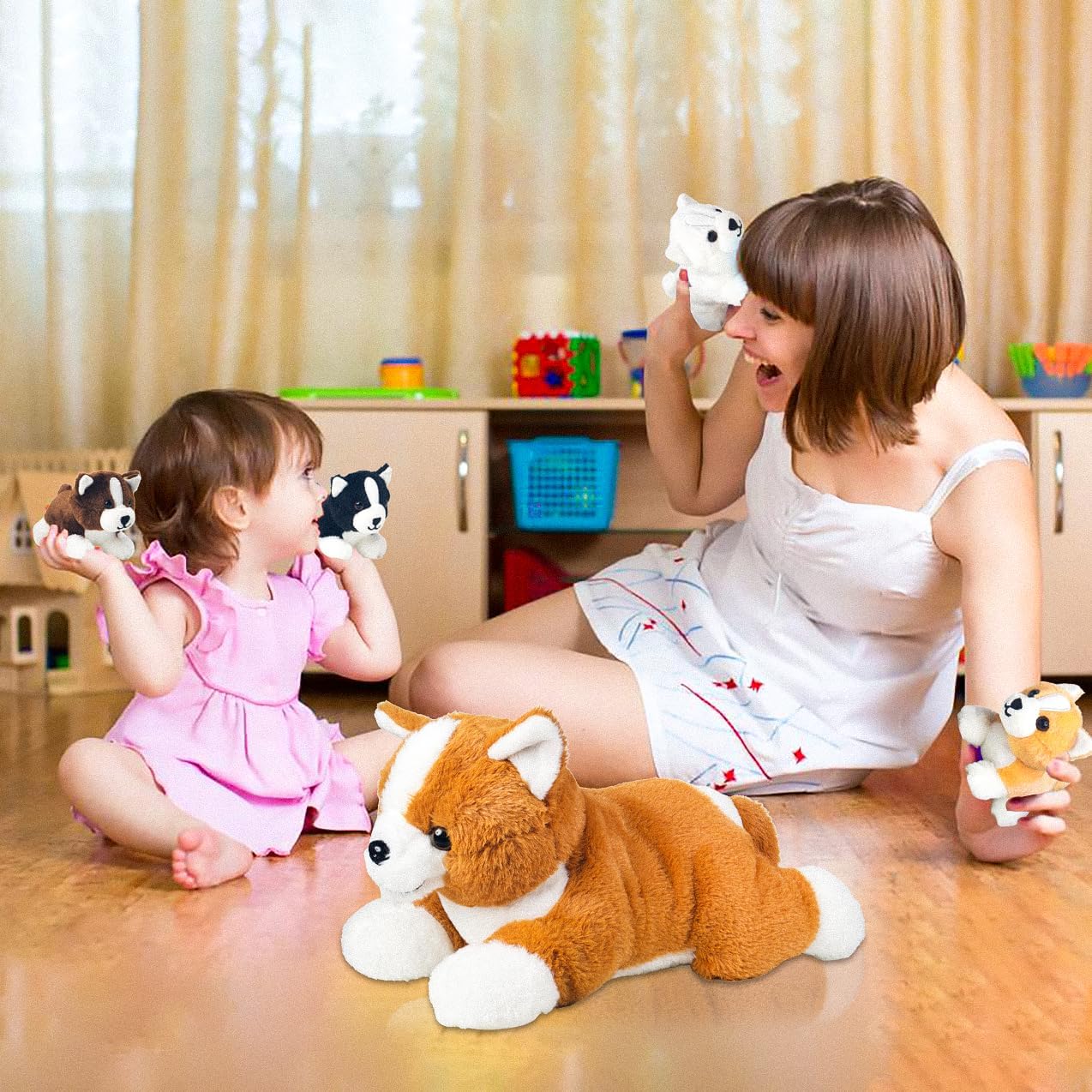 5 Pcs Corgi Plush Stuffed Animals with Zipper Belly