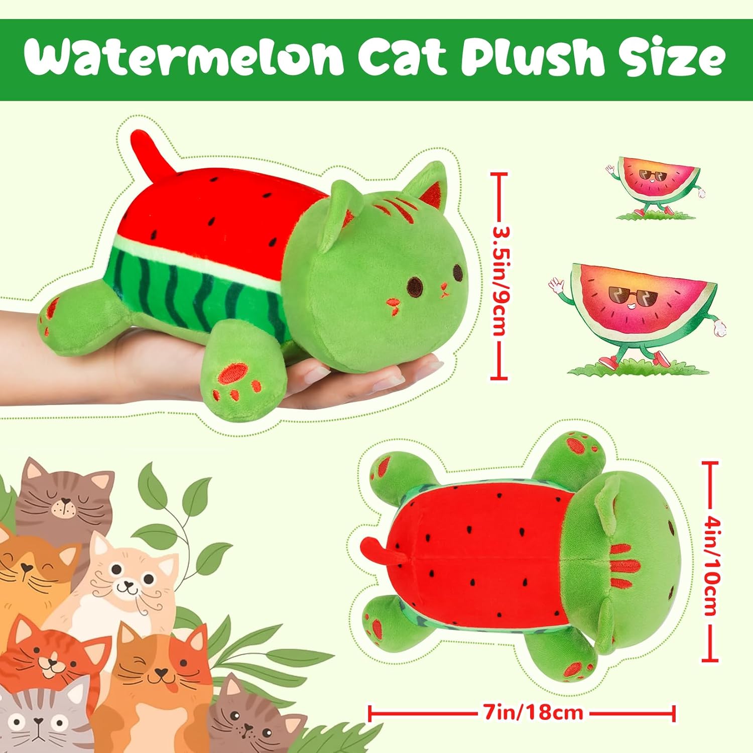 Bekrgwiy Watermelon Cat Plushie 4in Cute Stuffed Animal