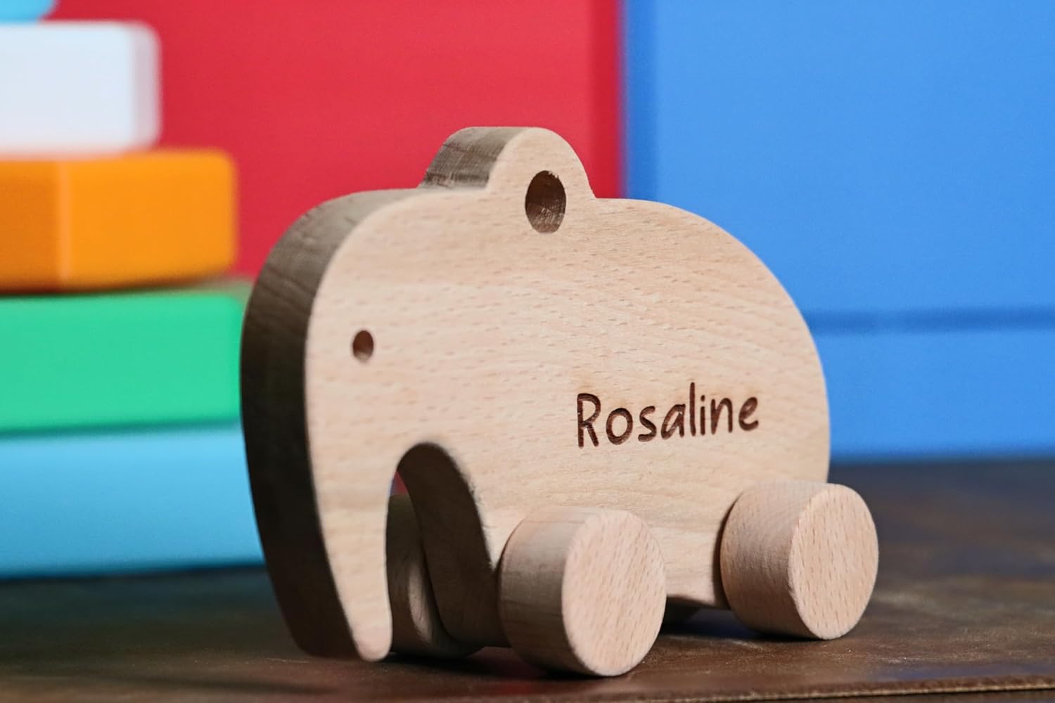 Personalized Wooden Rabbit Push Toy Handmade Baby Gift