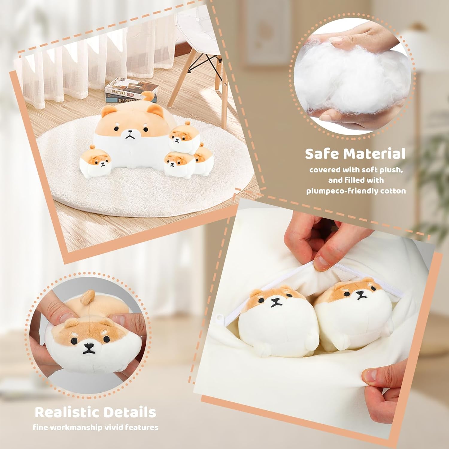 AtoBaby Shiba Inu Plush Pillow with Four Babies
