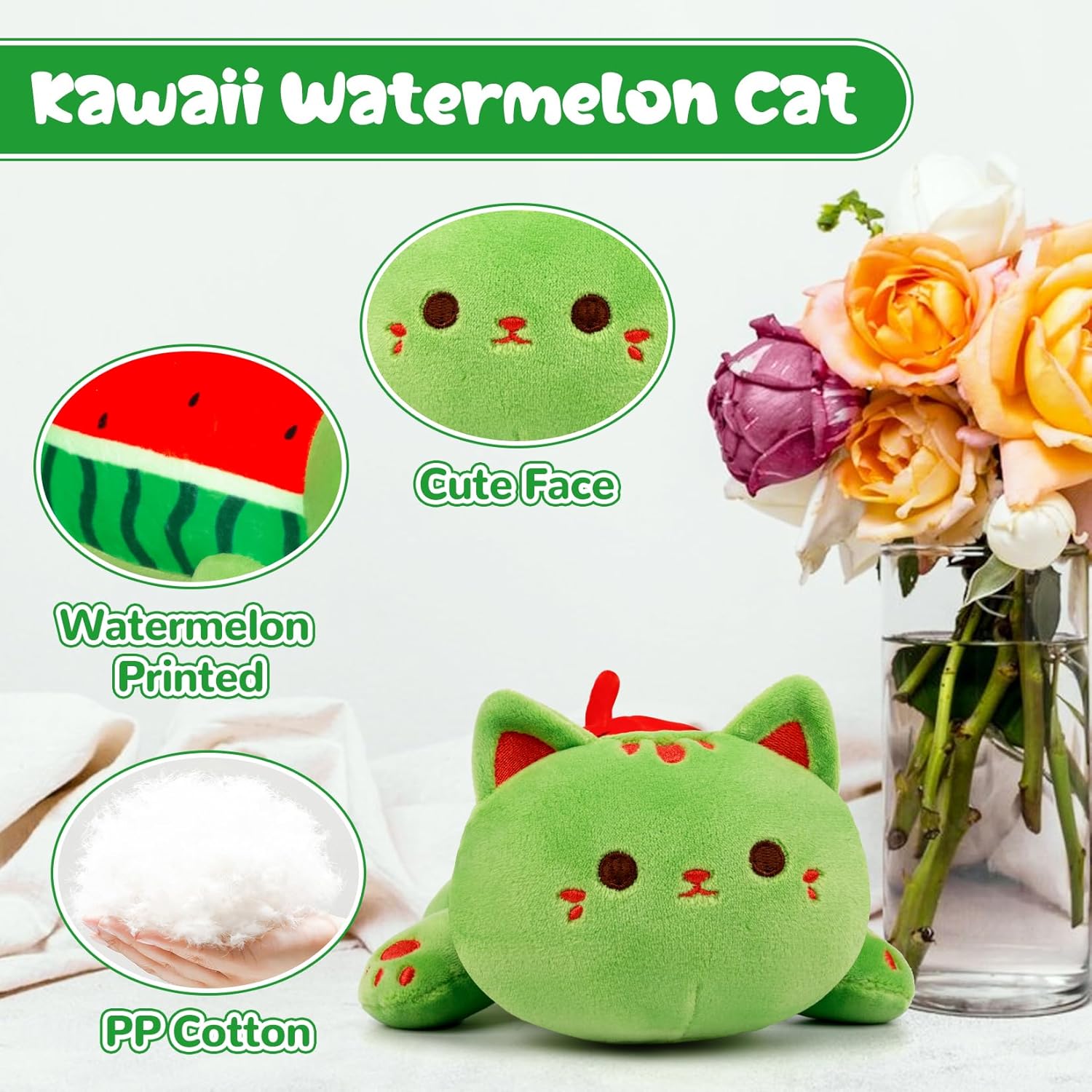 Bekrgwiy Watermelon Cat Plushie 4in Cute Stuffed Animal