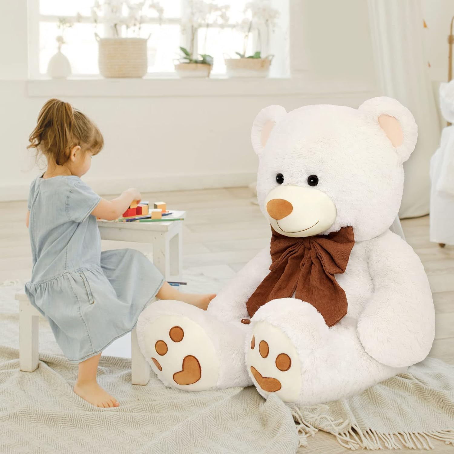 40 Inch White Teddy Bear Plush Pillow Gift