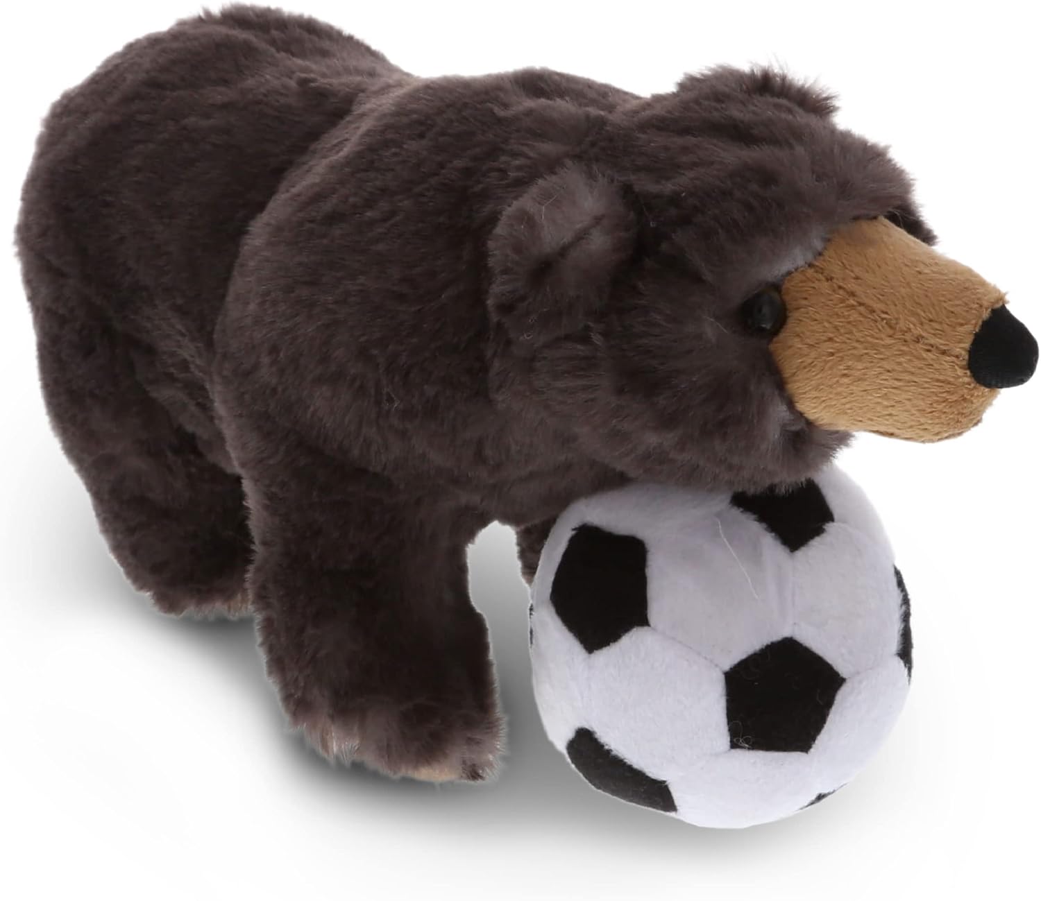 DolliBu Standing Black Bear with Soccer Ball Plush - 11 Inch