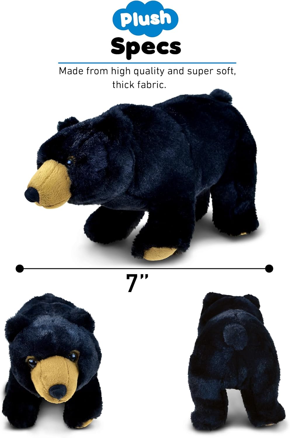 DolliBu Plush Black Bear - 11 Inches Huggable Toy