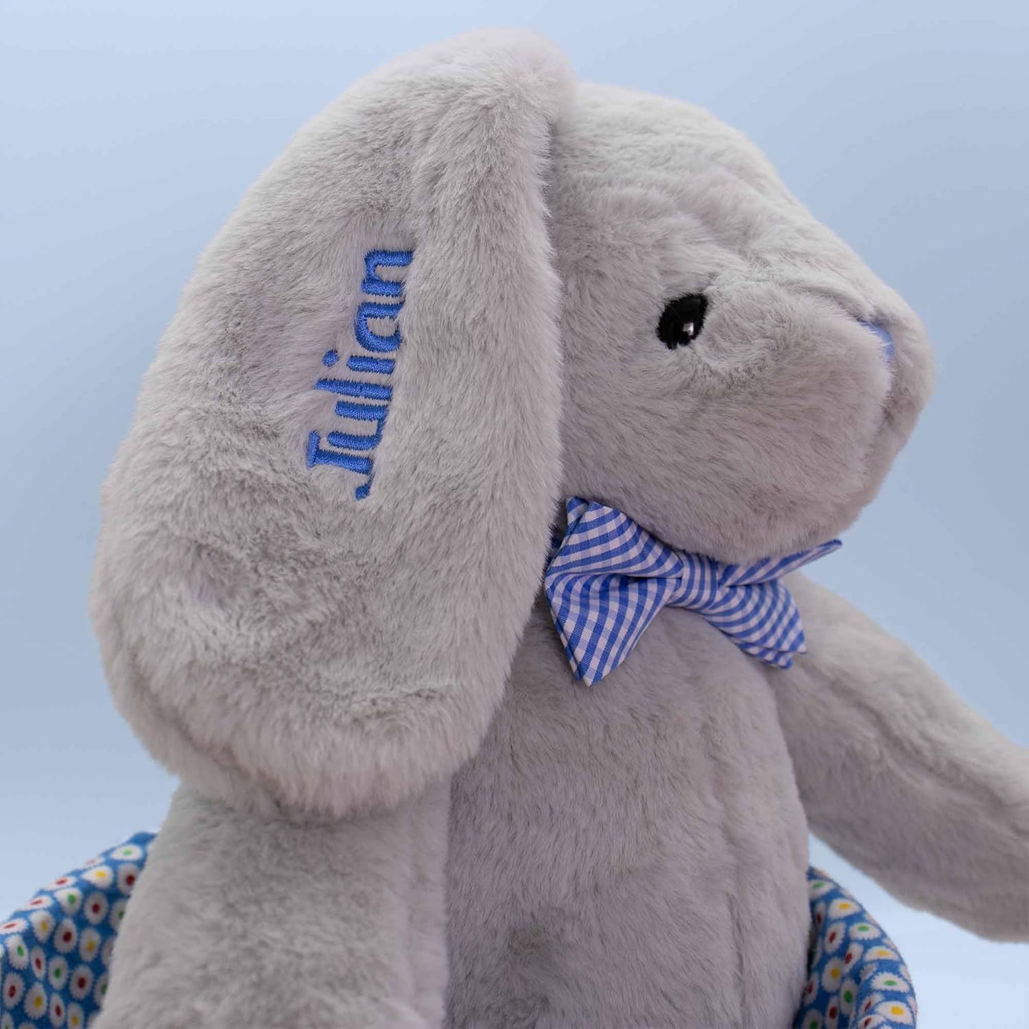 DIBSIES Personalized Hoppity Floppity Bunny 18 Inch Gray with Blue Bowtie 1