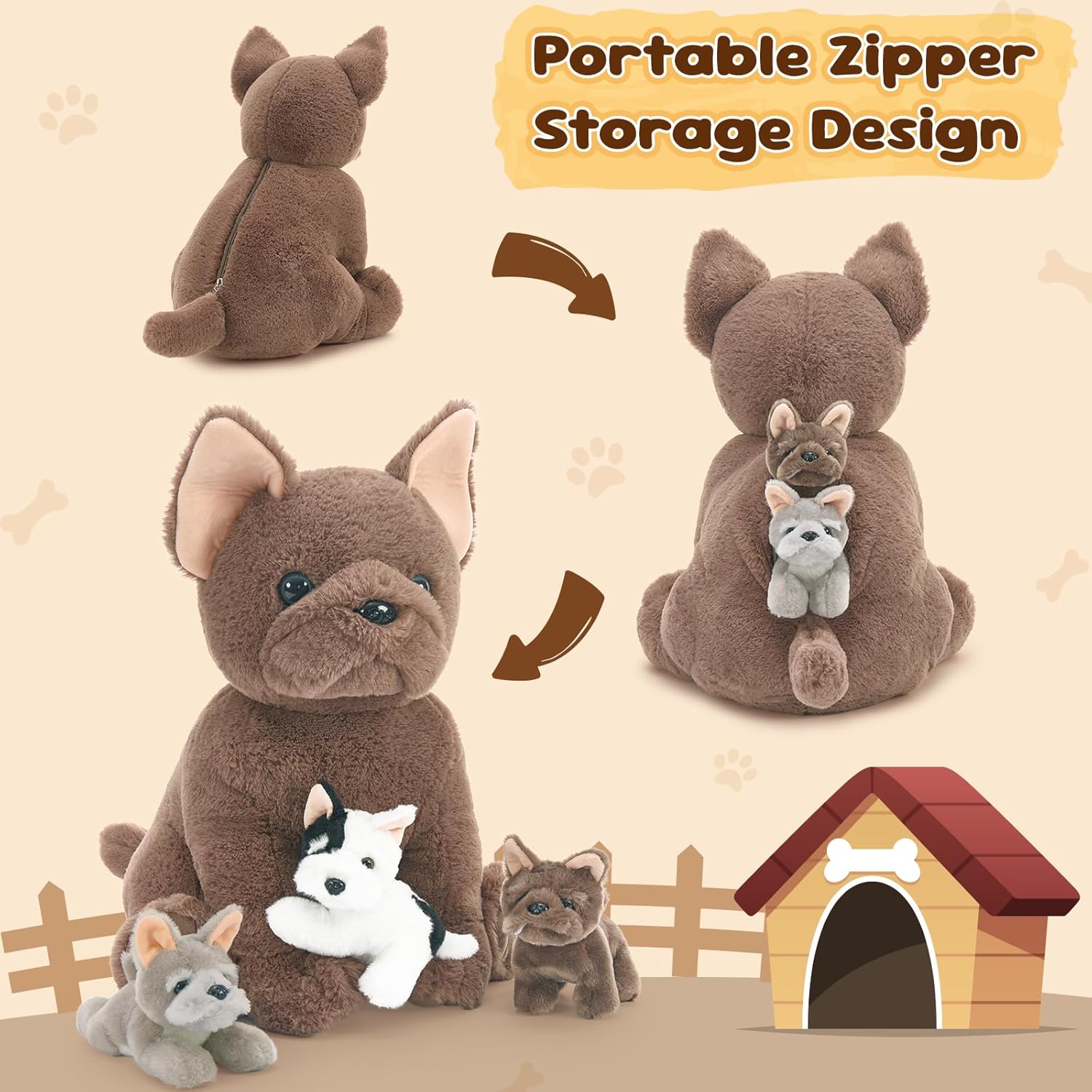Tezituor French Bulldog Plush with 3 Puppies 177 Inches