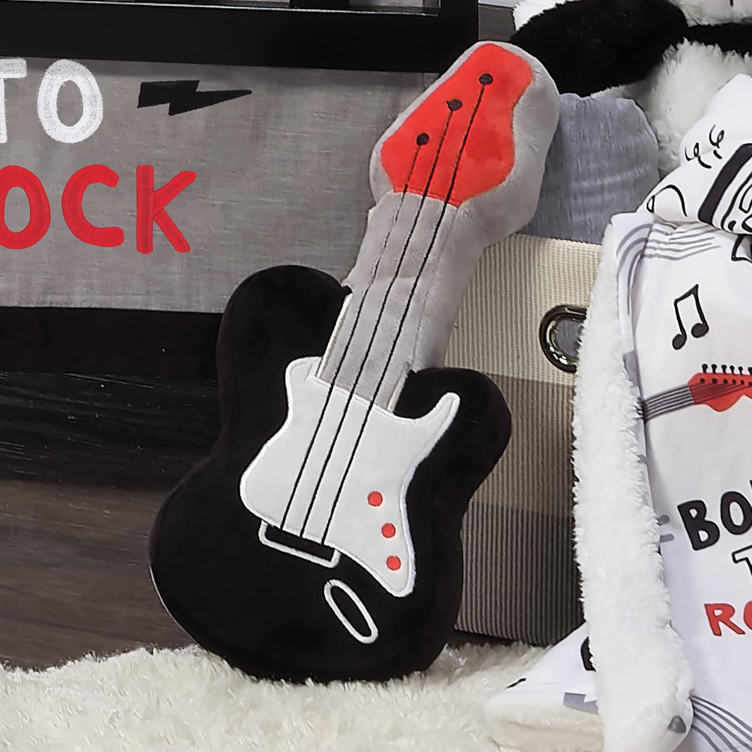Lambs Ivy Rock Star Plush Guitar Stuffed Toy - GrayBlack