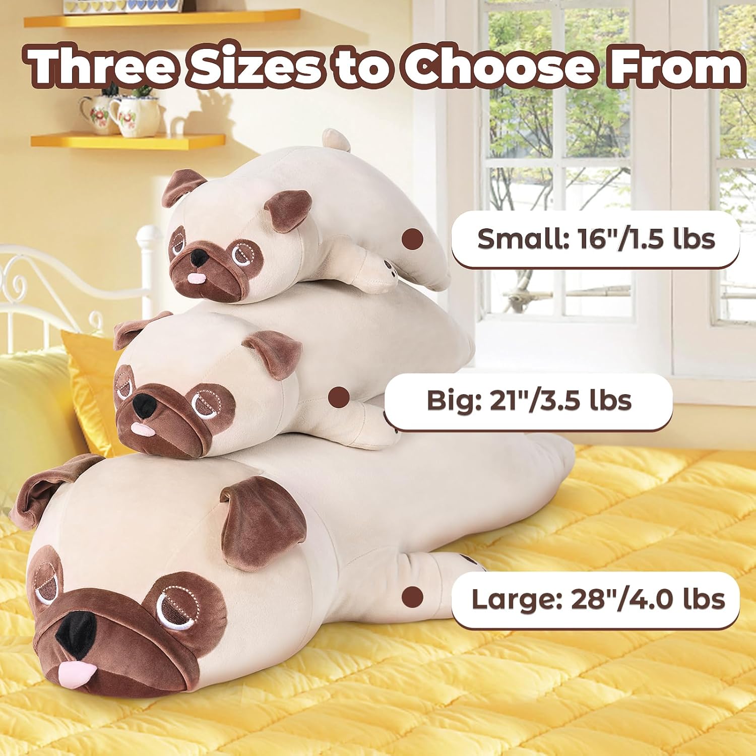 Meowtastic Pug Weighted Plush - 28 Inch 40 Lbs Comfort Pillow