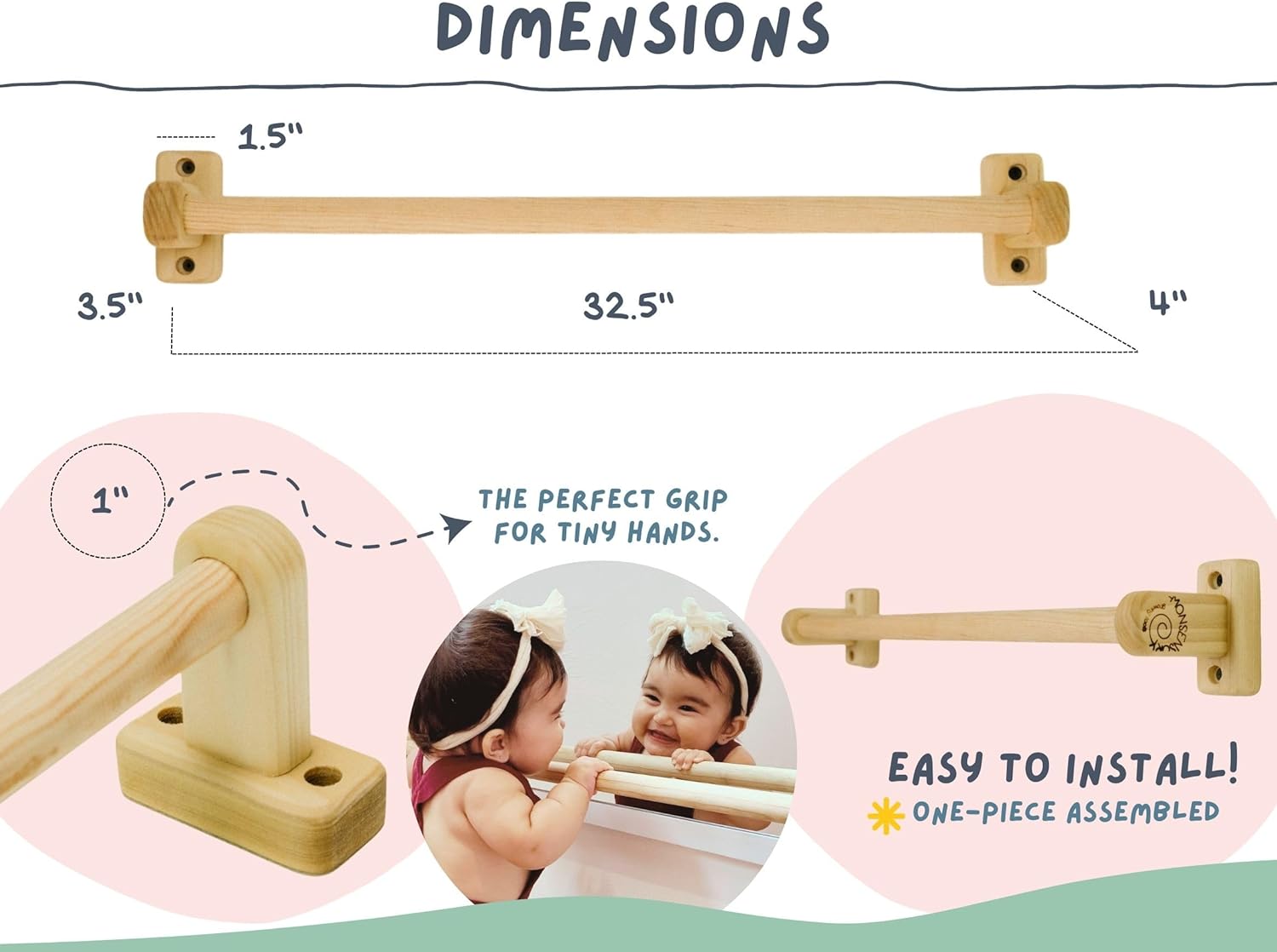 325 in Montessori Pull Up Bar for Babies