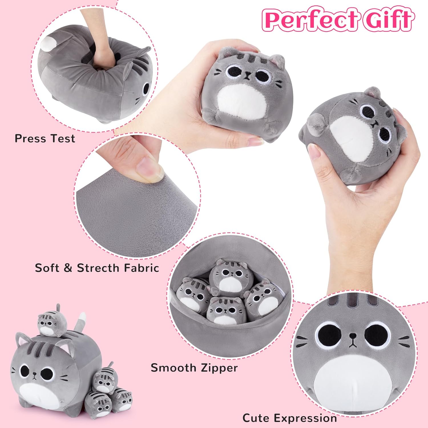 Grey Cat Plush Family 5PCS Stuffed Animal Set