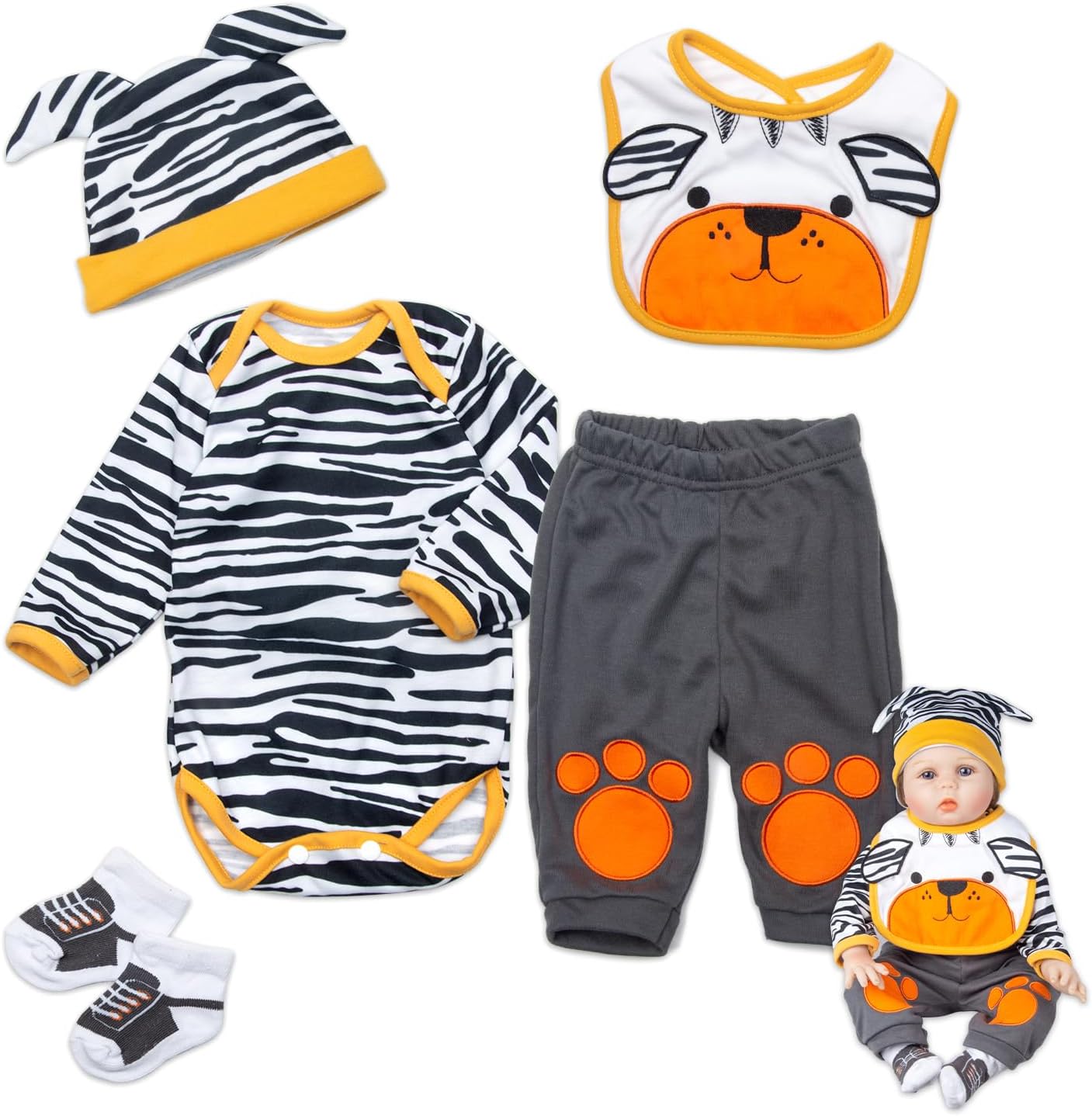 Medylove 22 Reborn Baby Boy Tiger Outfit 5 Pieces 1