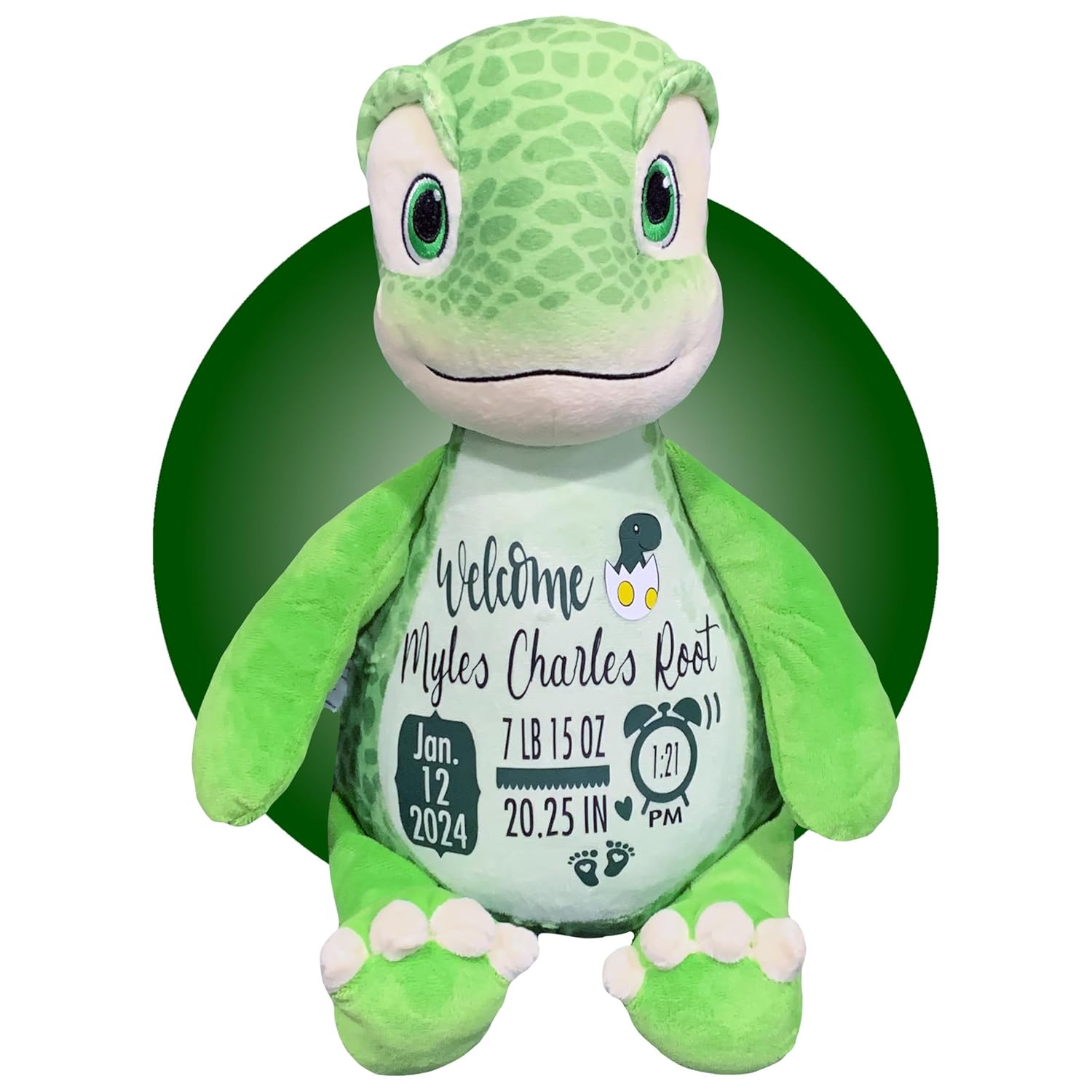 Baby Birth Stats Plush Green Dinosaur