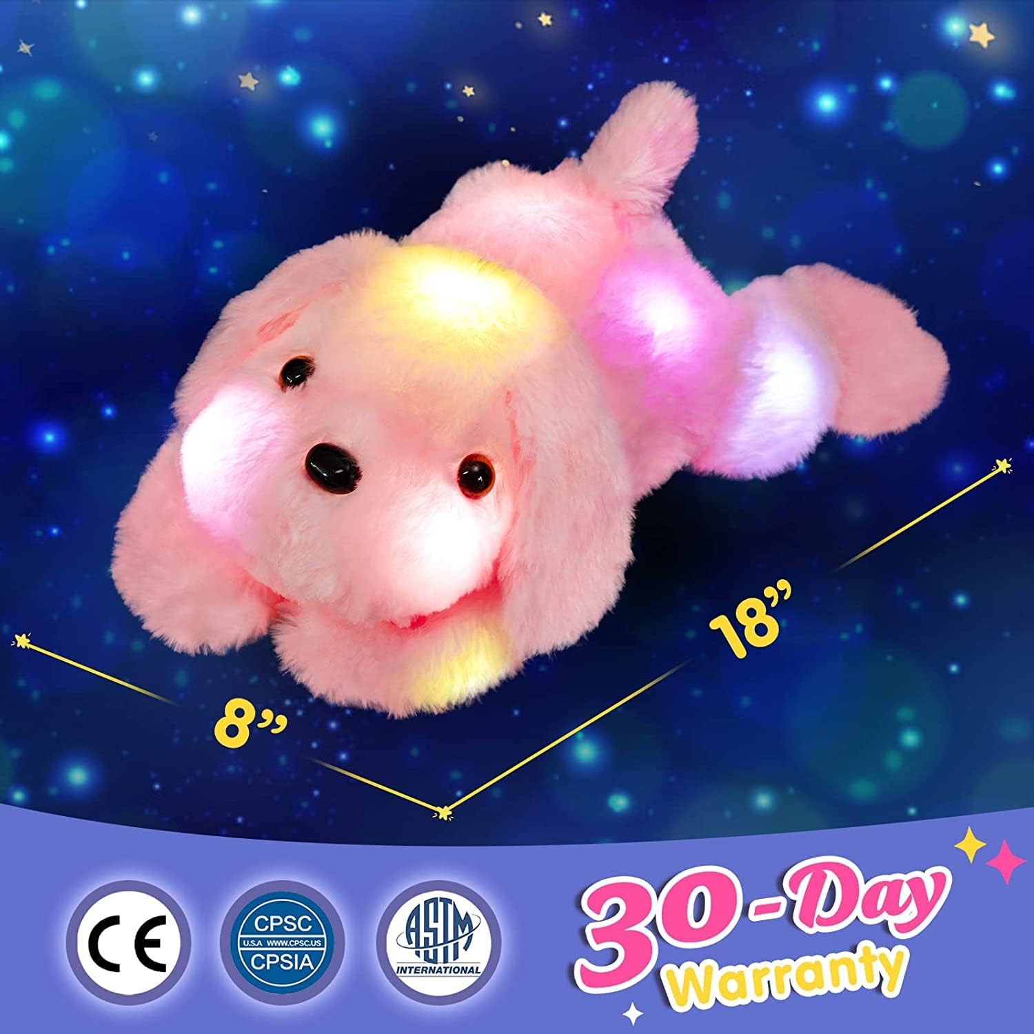 WEWILL 18 Inch Glow Light Pink Puppy Plush Toy with Night Light