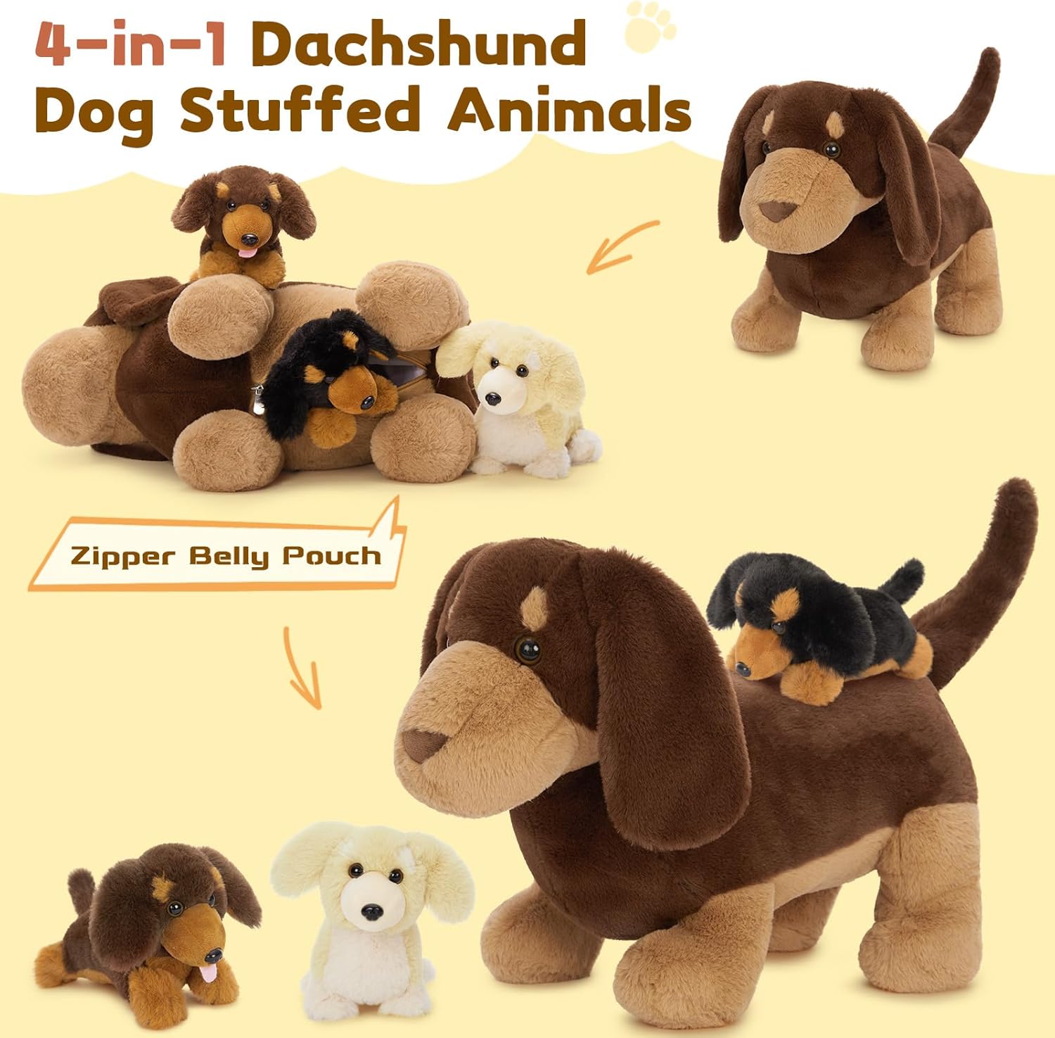 Muiteiur 18 Dachshund Plush Set 4-Pack Wiener Dog Toys