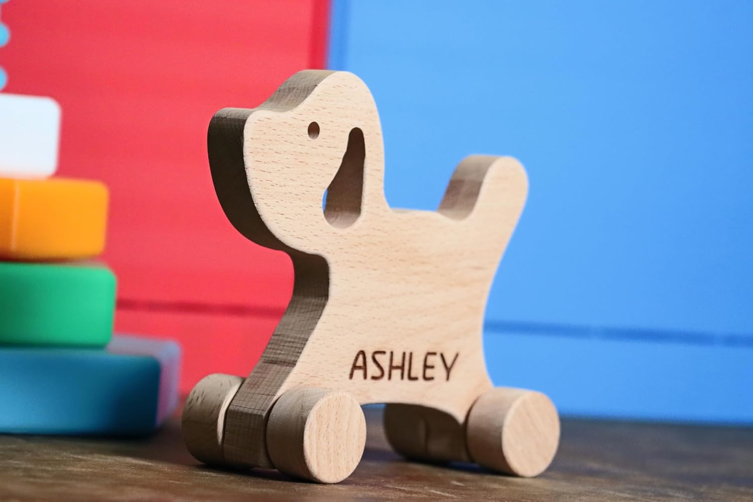Personalized Wooden Rabbit Push Toy Handmade Baby Gift