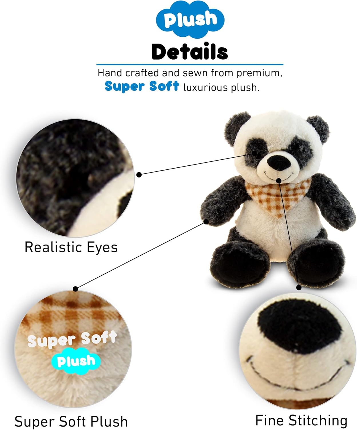 DolliBu Plush Panda Bear Stuffed Animal 8 Inch