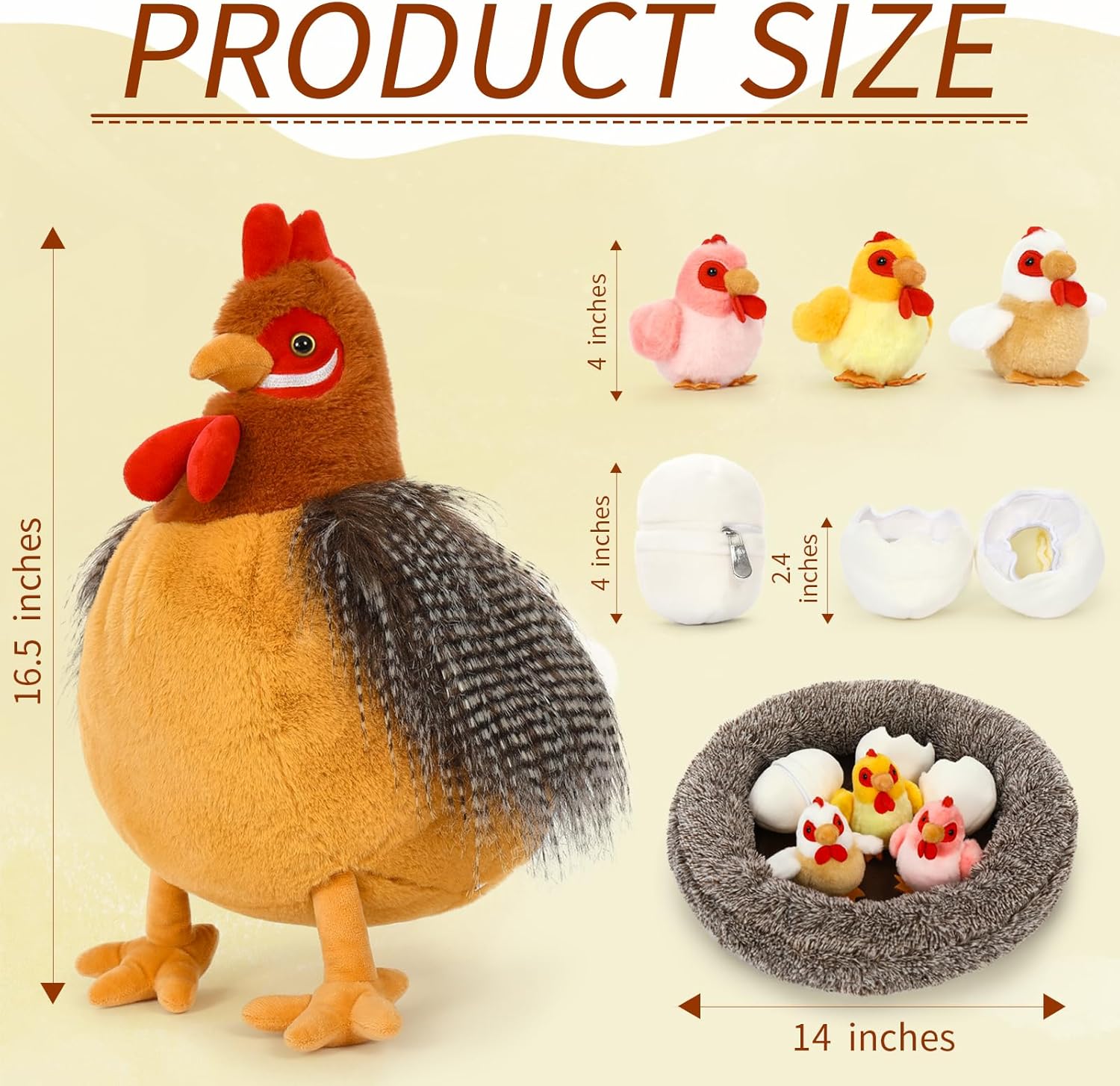 BENINY Farm Hen Plush Toy with Baby Chicks and Coop