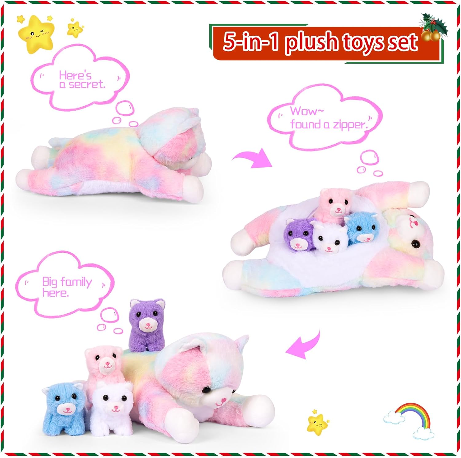 PLYFOU 5 Pieces Cat Plush Toys Set for Kids
