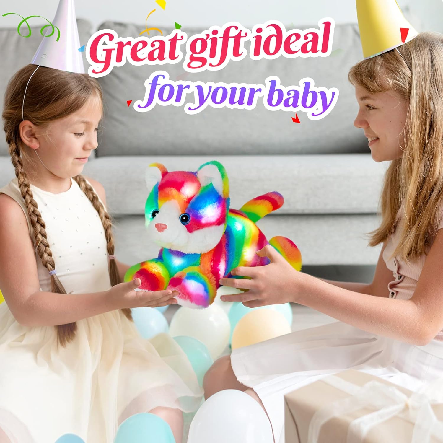 Glow Guards 13 Rainbow Cat Plush Toy with LED Night Light and Lullaby