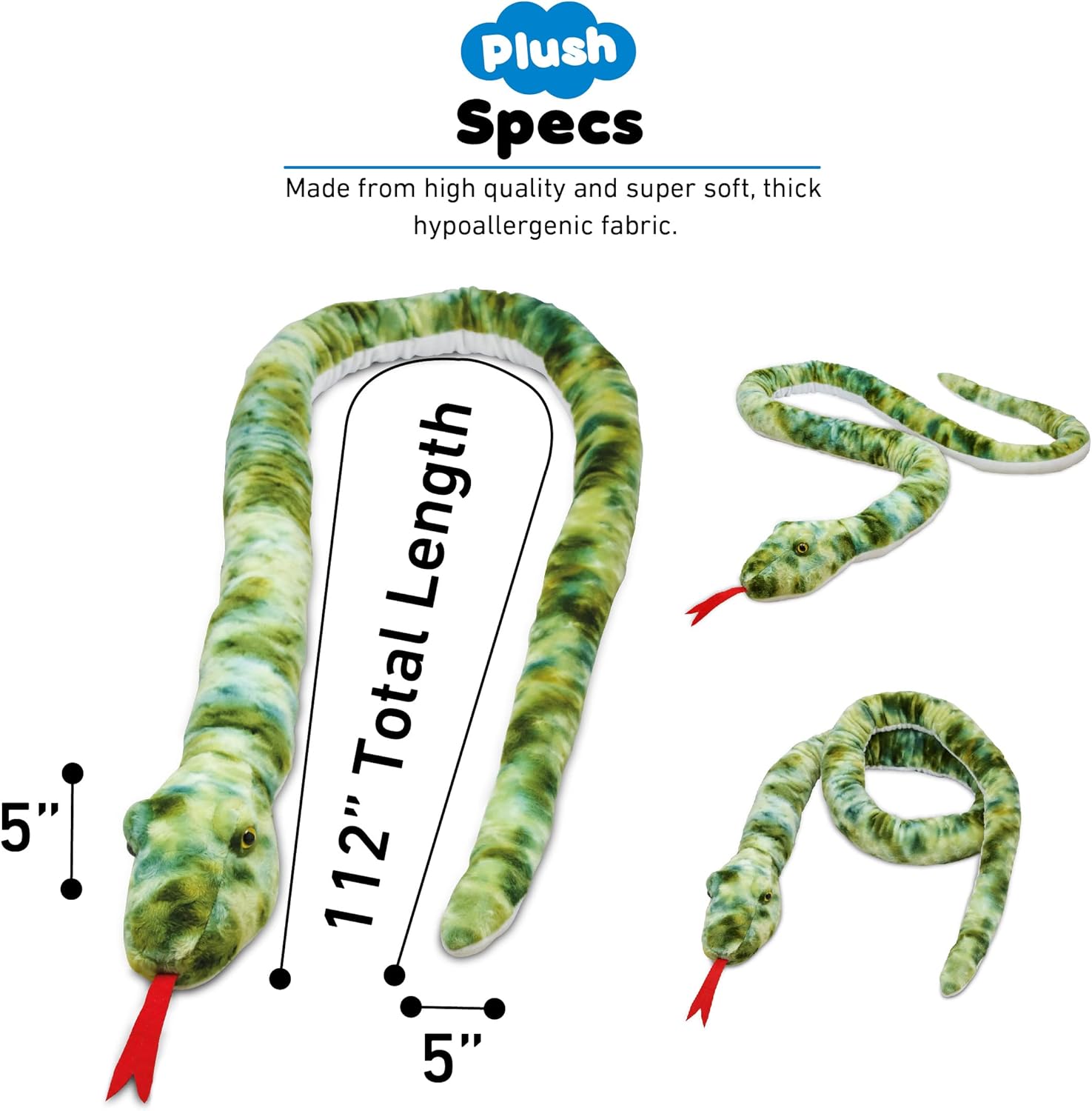 DolliBu Green Snake Giant Plush Pillow