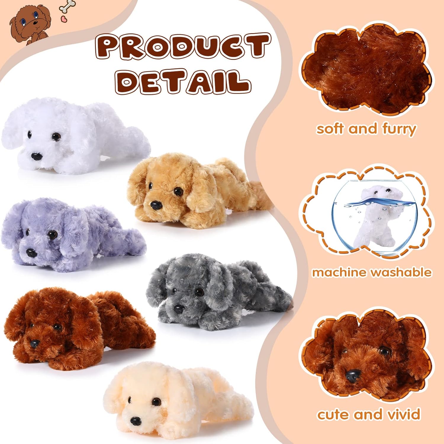 Harrycle 6 Pcs 8 Inch Plush Dog Stuffed Animal Set