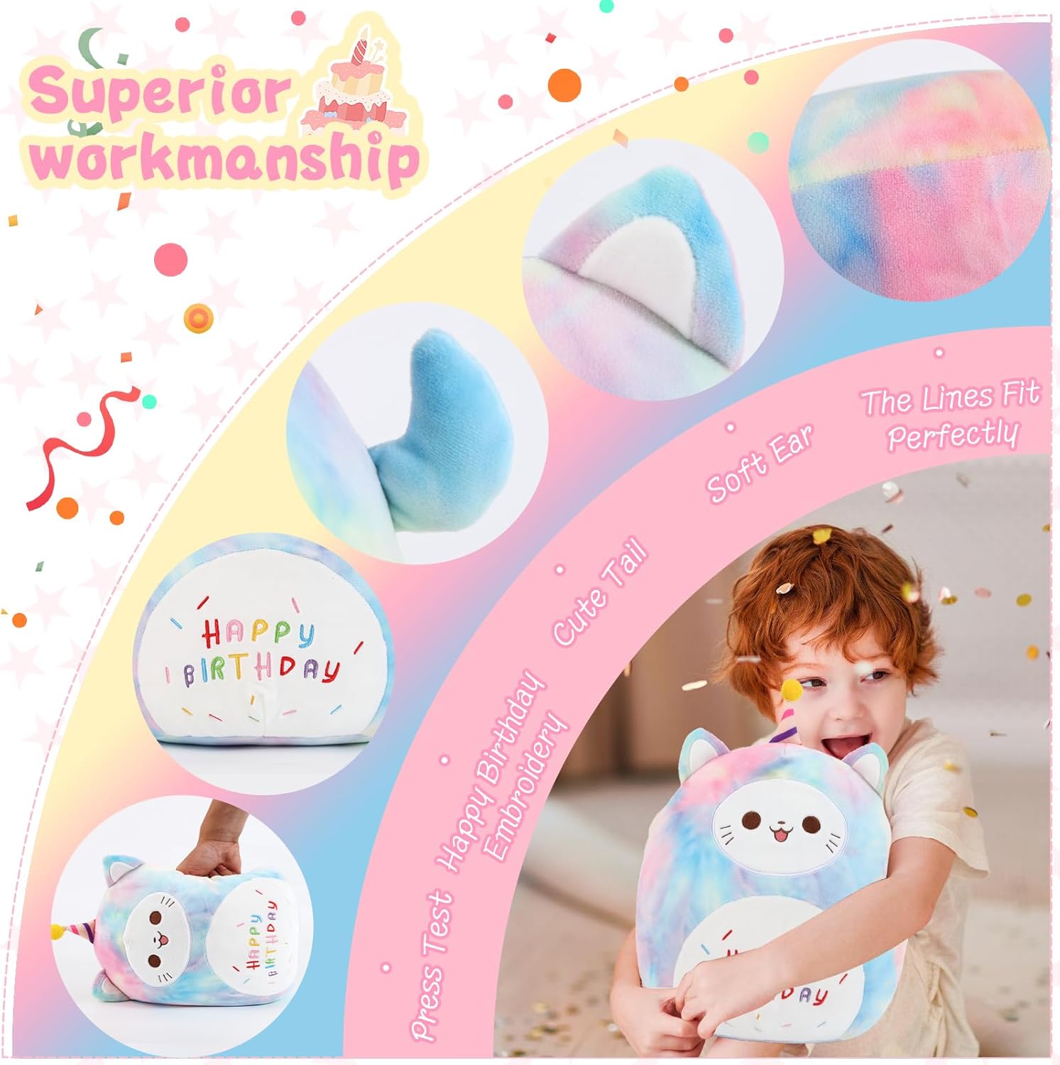 ForYoung 12 Happy Birthday Cat Plush Pillow