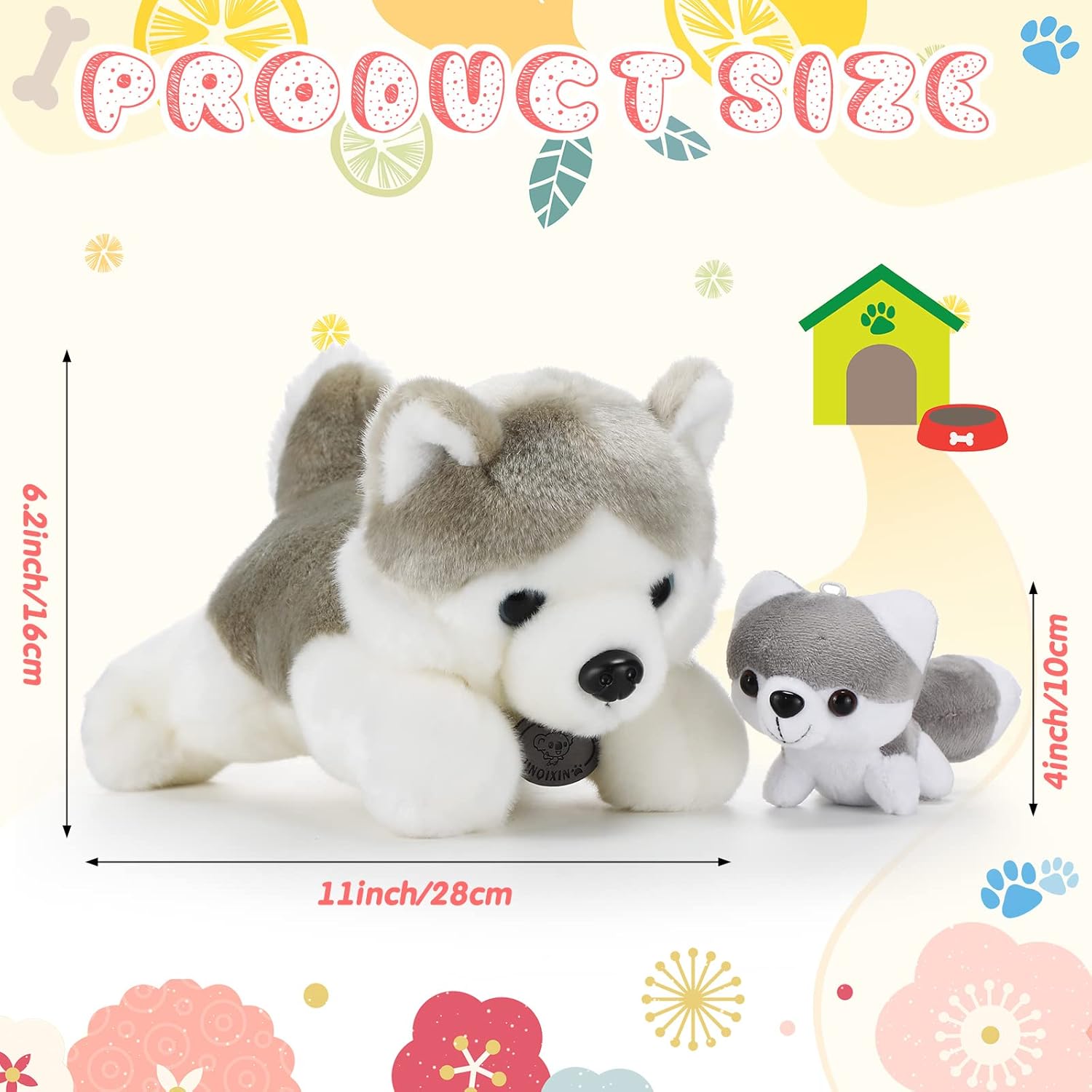 HyDren 5-Piece Husky Plush Set - Big Small Cute Dog Stuffed Animals
