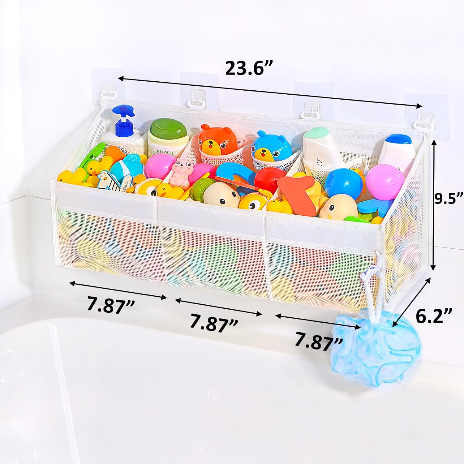 KPH Bath Toy Holder with 6 Pockets and Mesh Drying Design