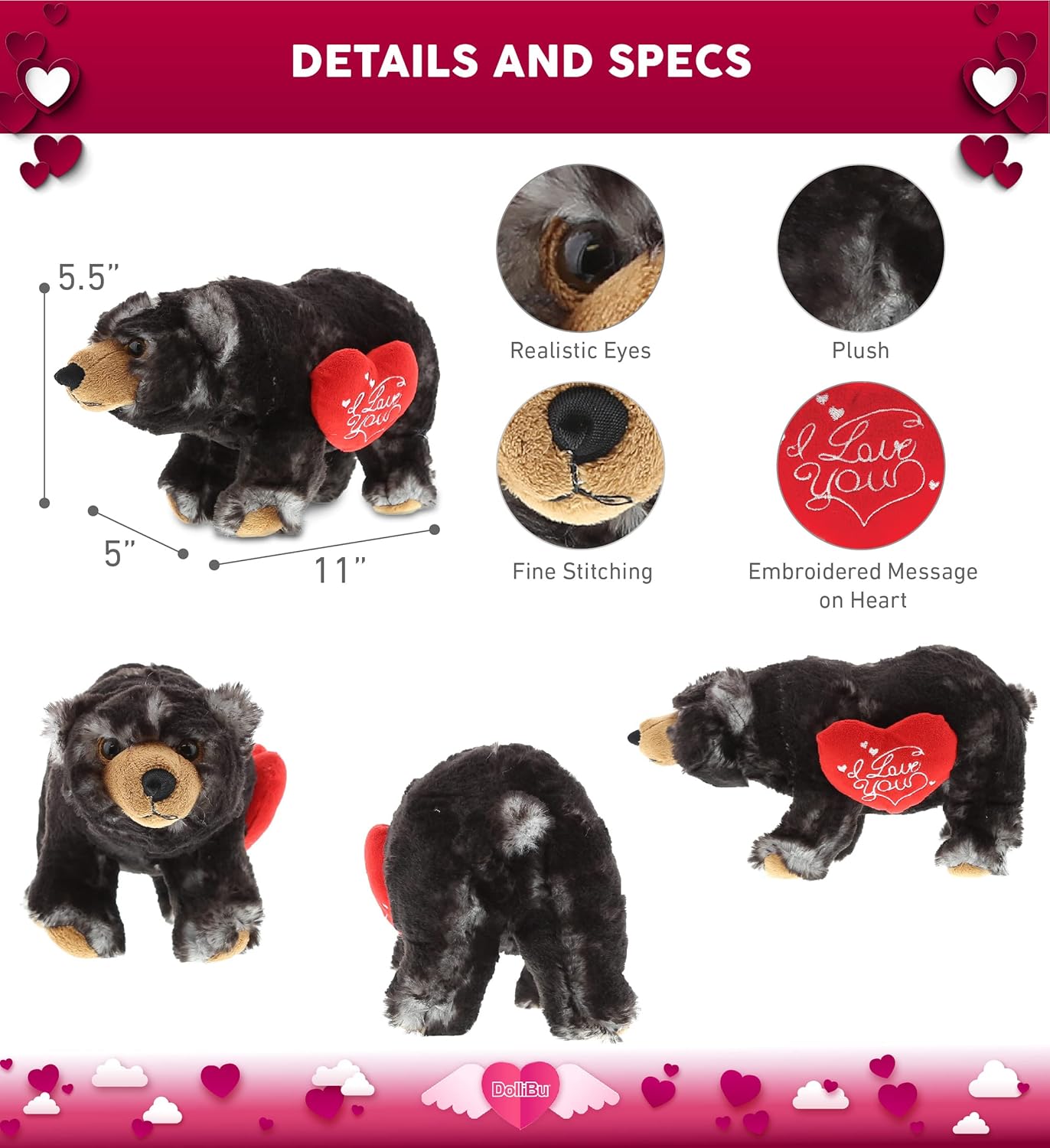 DolliBu I Love You Valentine Plush Bear - 11 Inches