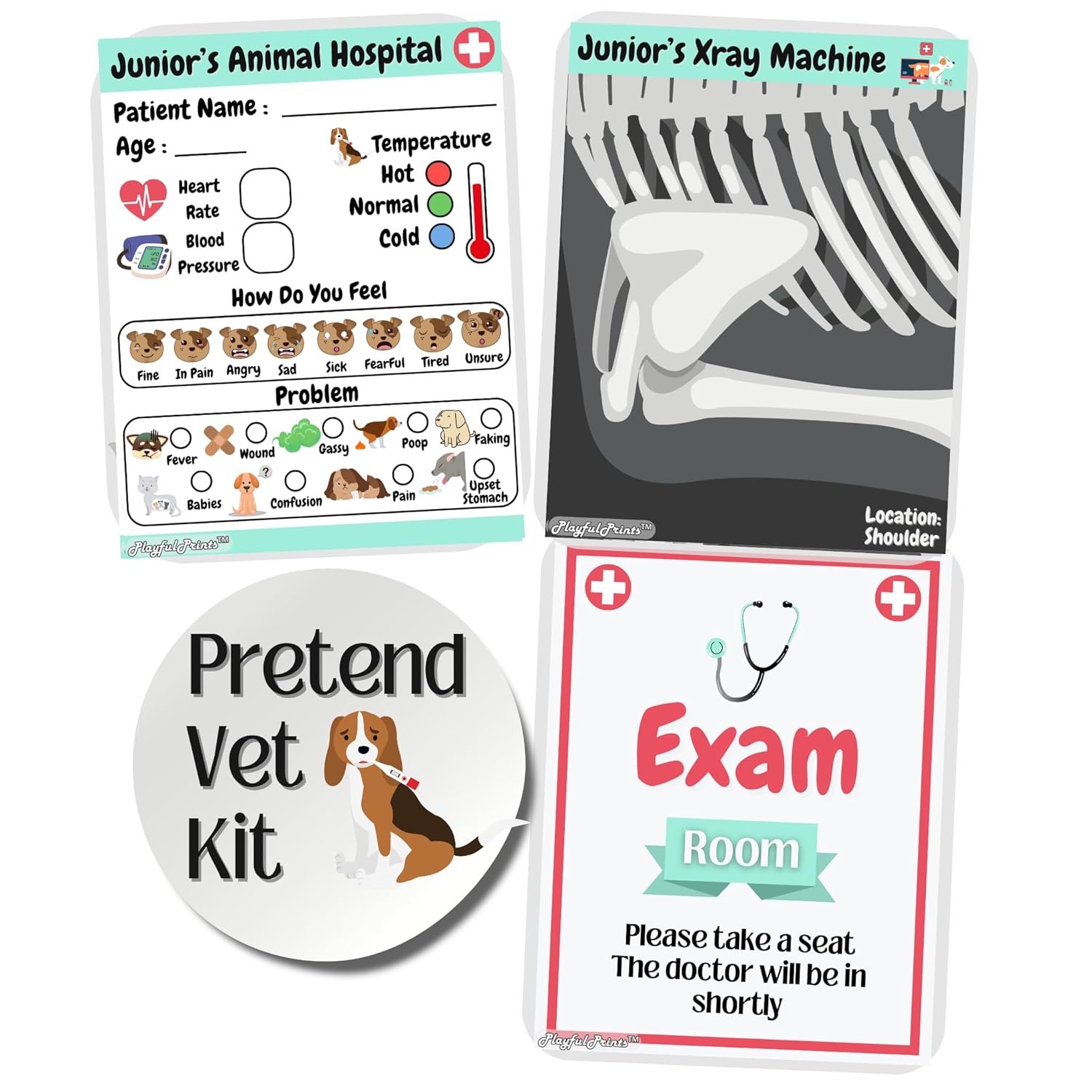 PlayfulPrints Vet Kit For Kids - Vet Playset Animal Care Tools