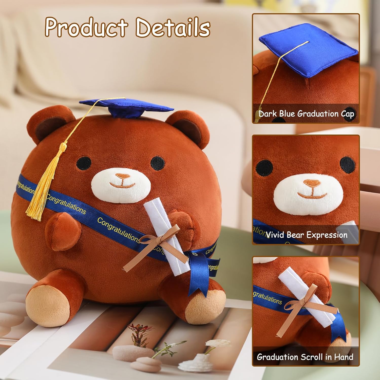 Finebee Brown Bear Plushie Graduation Gift with Cap for Kids