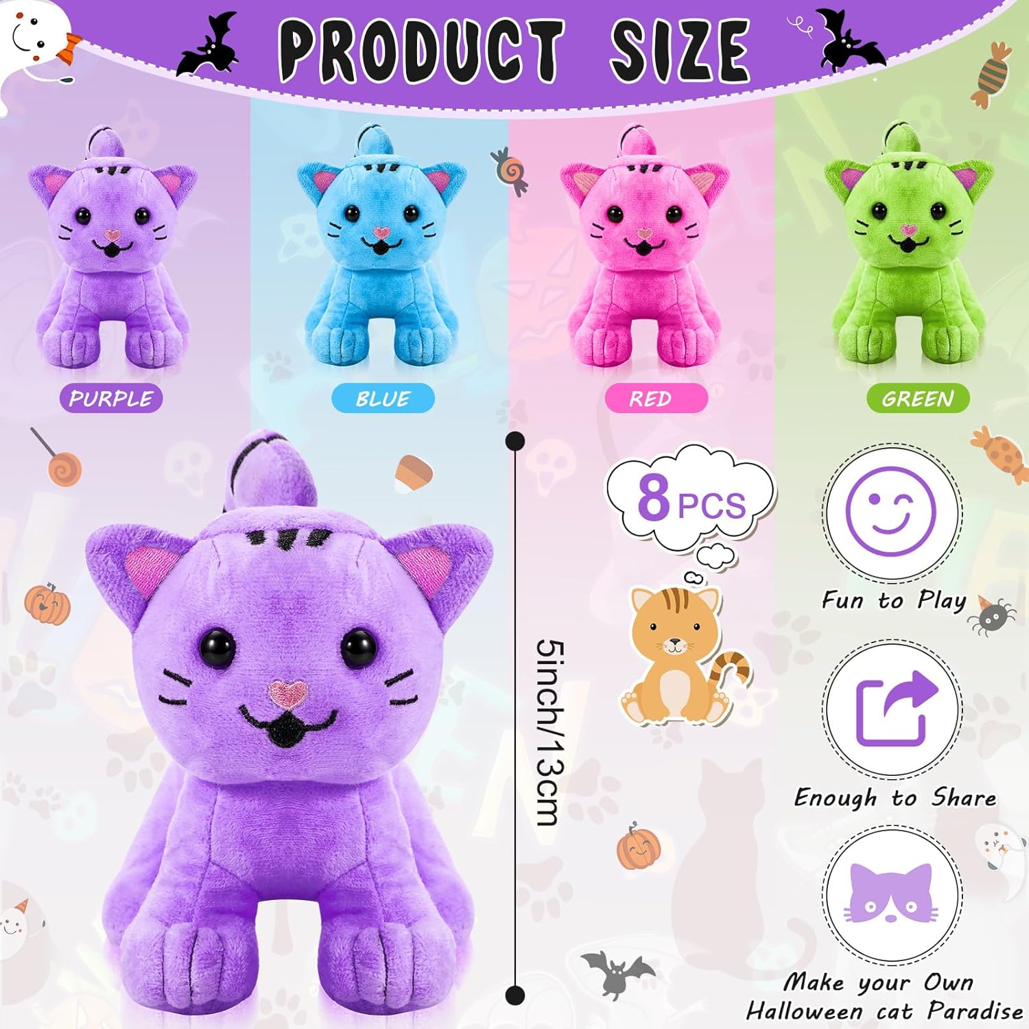 Jenaai 8 Pcs Halloween Cat Plush Set