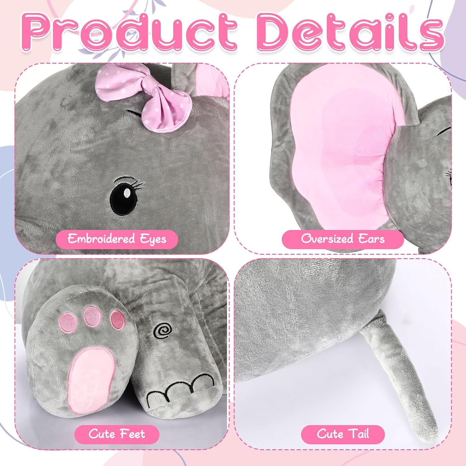 Jenaai 24 Inch Giant Plush Elephant Toy for Kids