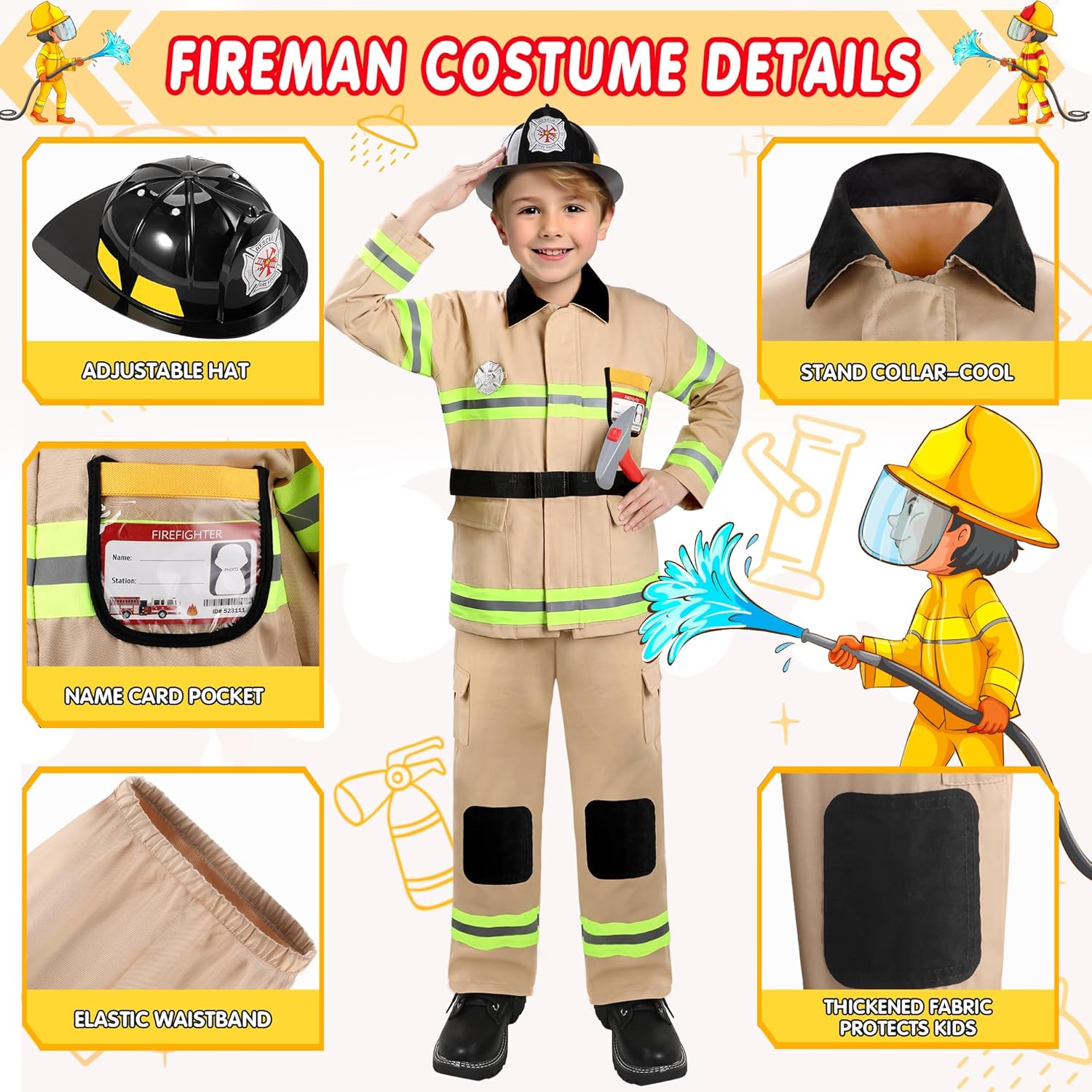 GIFTINBOX Firefighter Costume for Kids 3-12 with Accessories