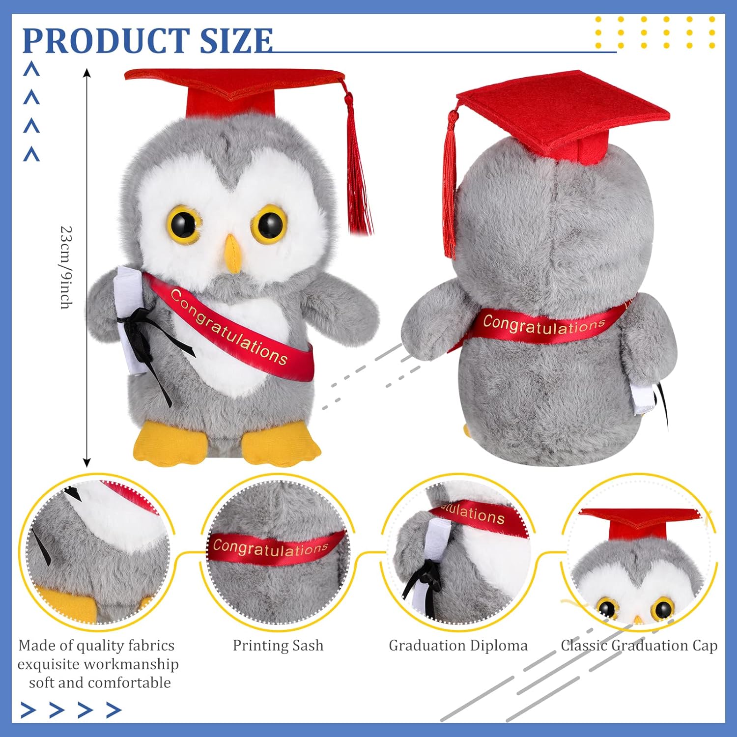 Sotiff 4 Pcs Graduation Owl Plush Toys 9 Inch 1