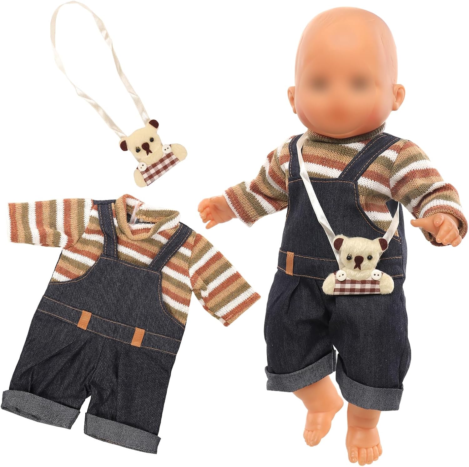 Miunana Baby Doll Dress with Bear Backpack for 35-45 CM Doll