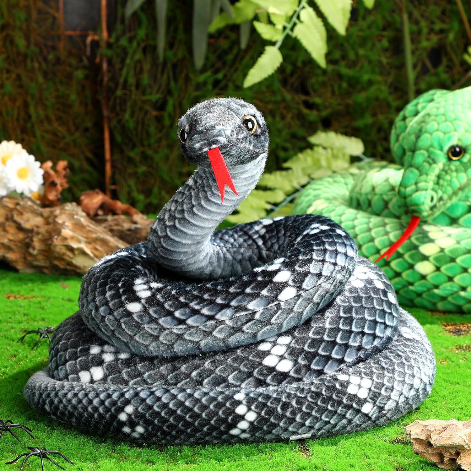 Hiboom Giant Snake Plush Toy 71 Inch Black Gray Realistic