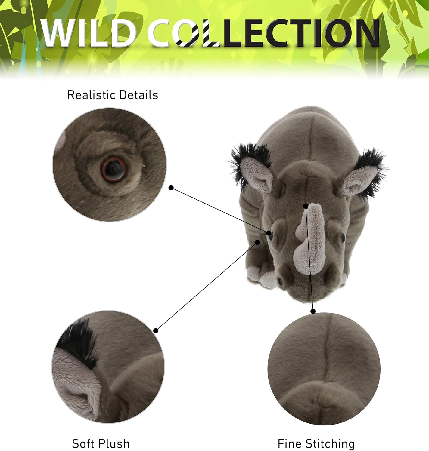 DolliBu Wild Stuffed Animal Soft Plush Rhino Toy for Kids
