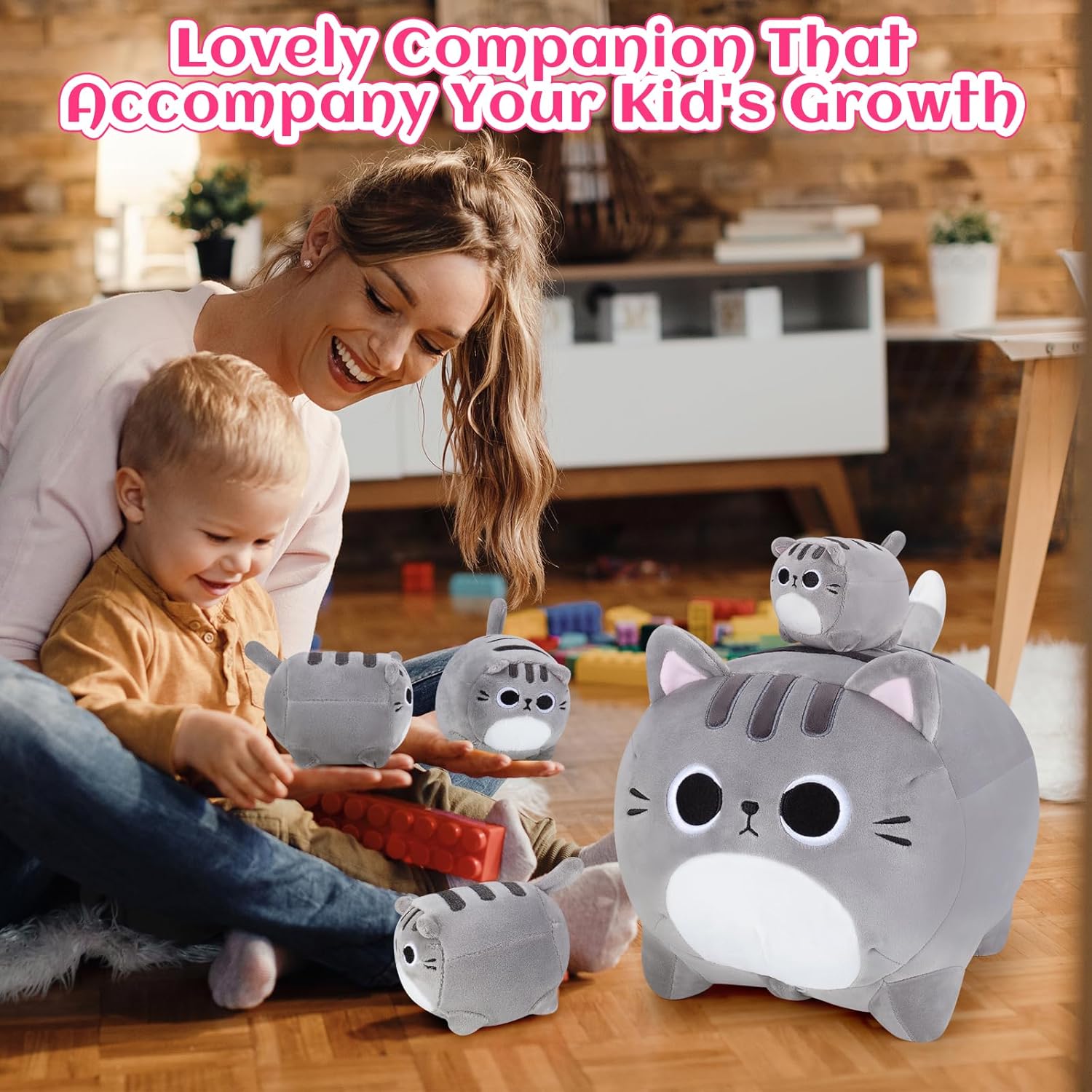 Grey Cat Plush Family 5PCS Stuffed Animal Set