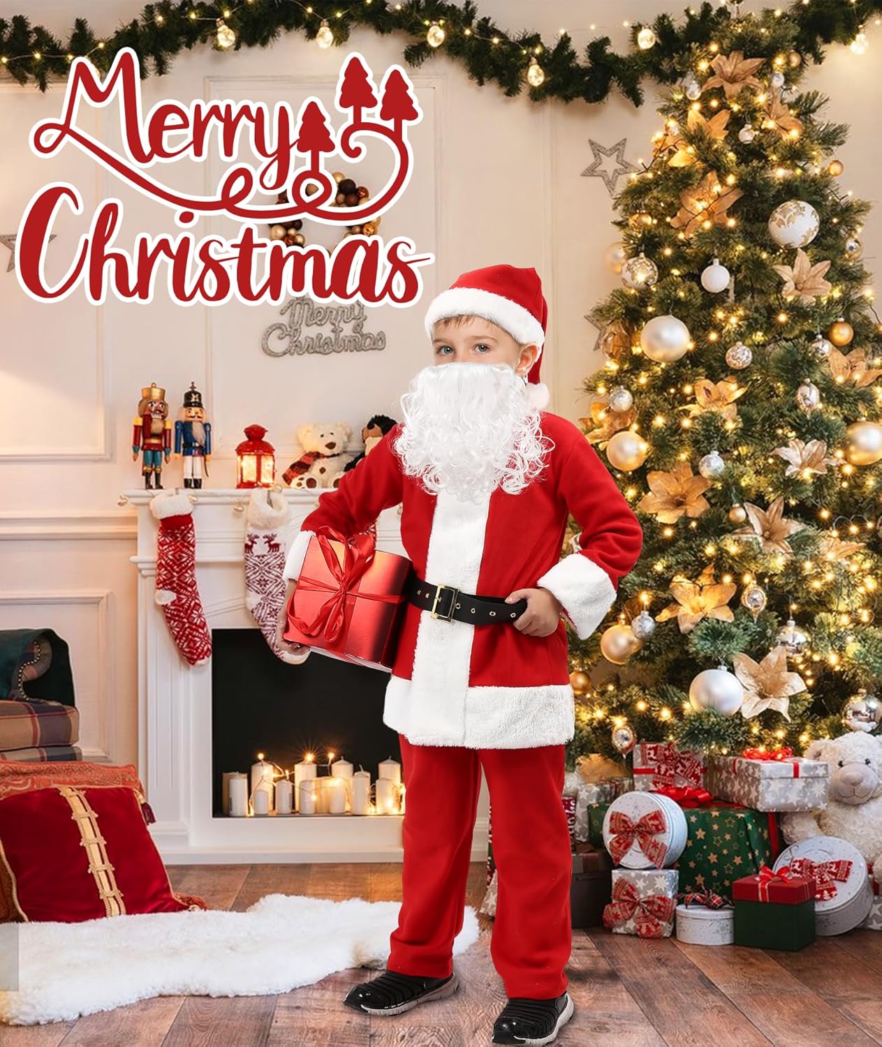 Kids Santa Costume 5Pcs Festive Christmas Suit for Children