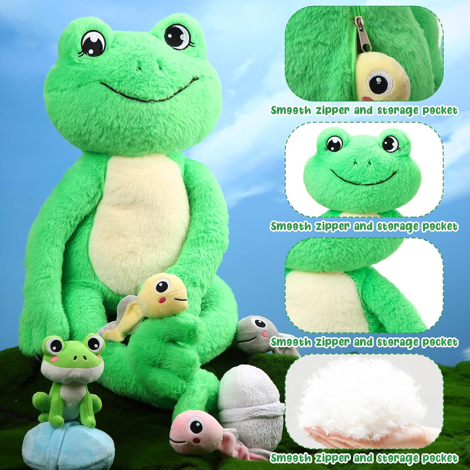 Syhood 7 Pcs Cute Frog Plush Toy Set for Kids