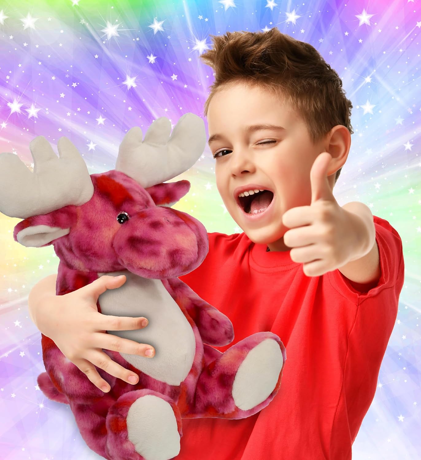DolliBu XL Pink Tie-Dye Moose Plush Stuffed Animal