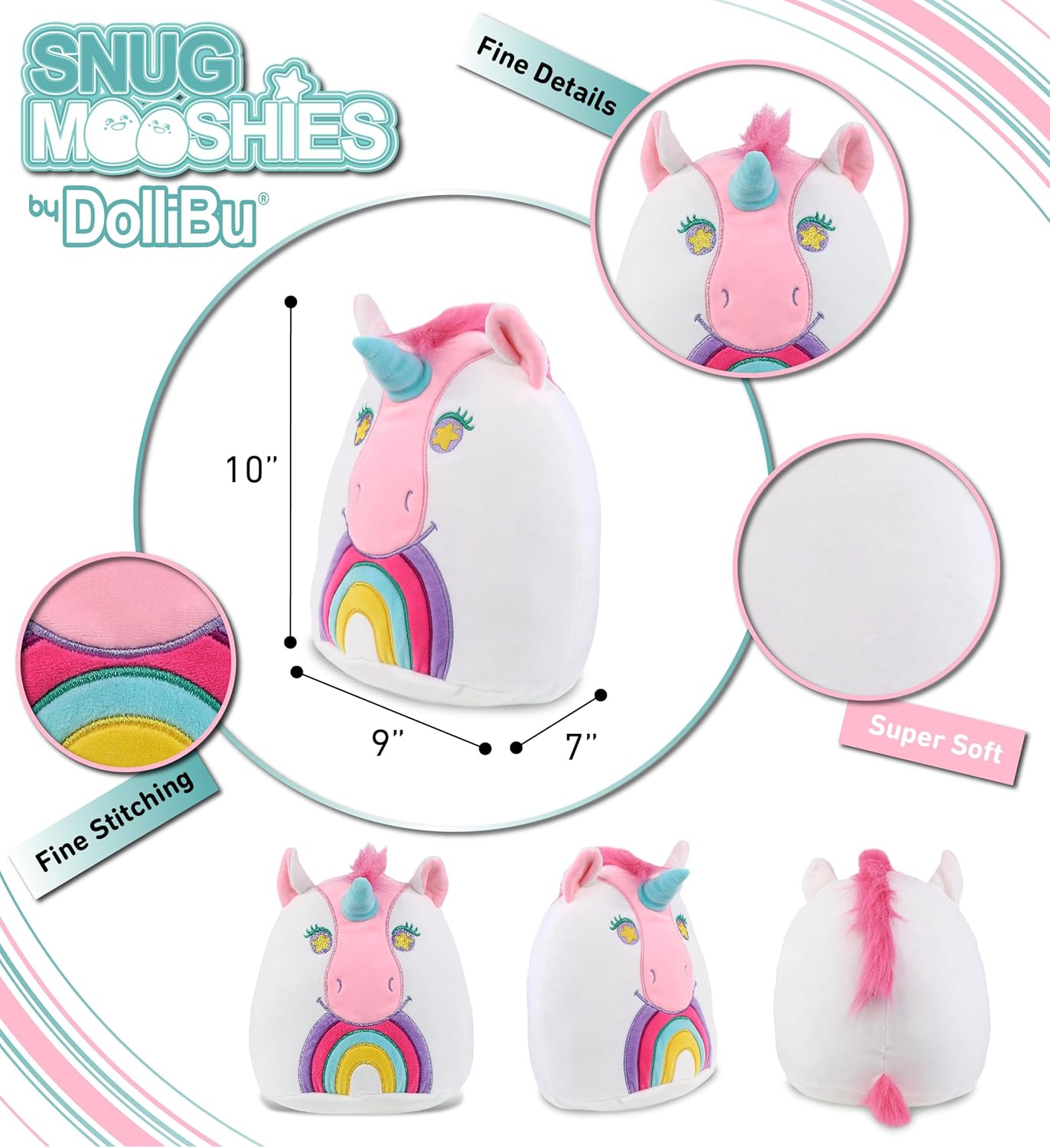 DolliBu Snug-Mooshies Unicorn Plush Toy - 10 Inch