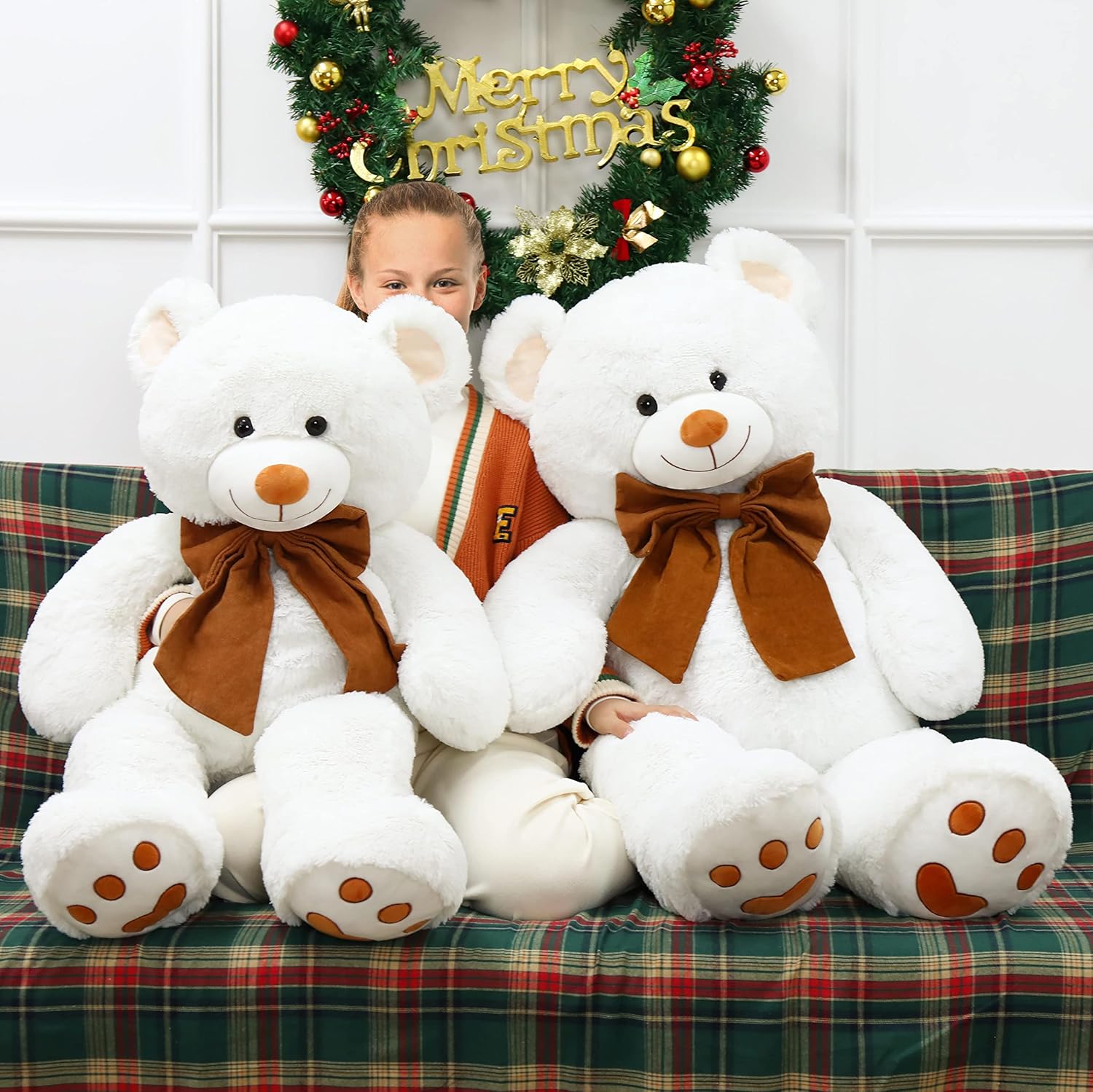 40 Inch White Teddy Bear Plush Pillow Gift